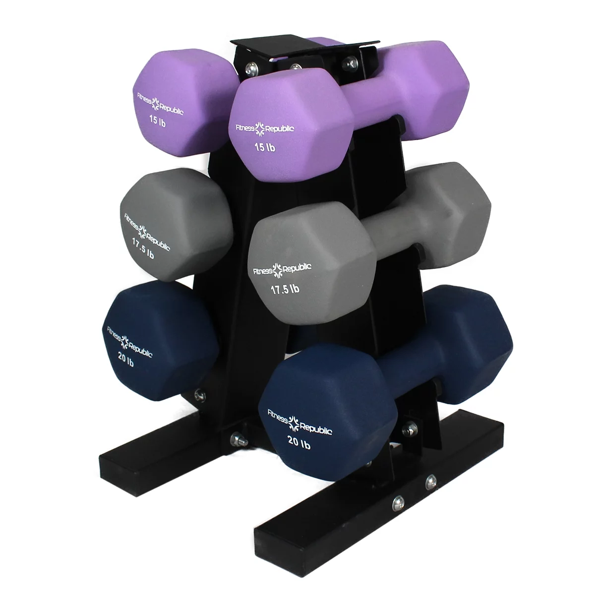 Fitness Republic Neoprene Dumbbells Pairs (2lb, 4lb, 6lb, 8lb & 10lb) with 5 Tier Rack