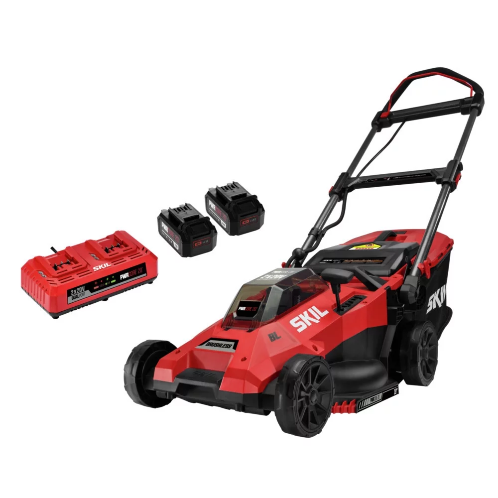 SKIL PM4912B-20 PWR CORE 20 Brushless 18″ Lawn Mower Kit w/Two 4.0 Ah Battery and Dual Port Charge