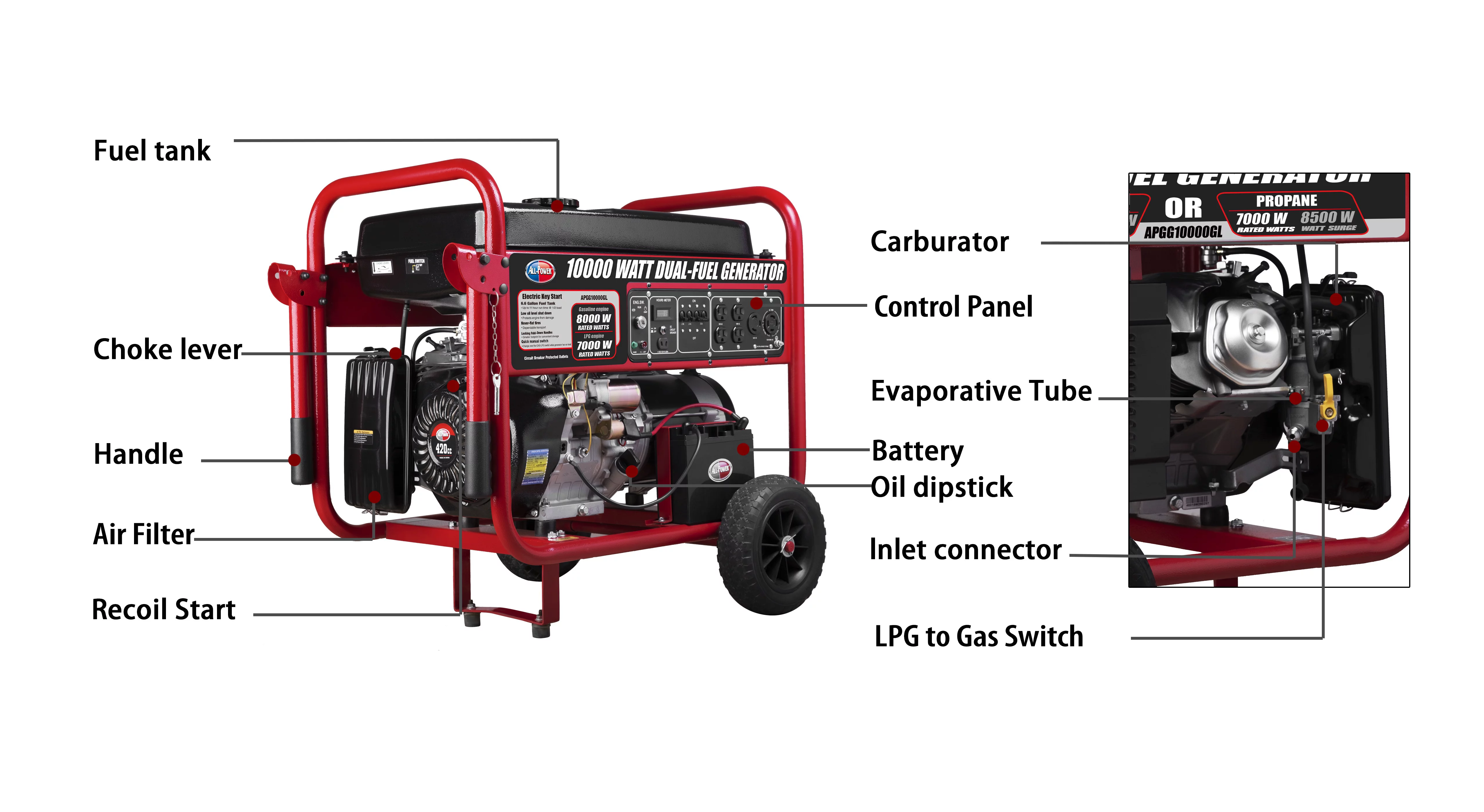 All Power 10000 Watt Dual Fuel Generator APGG10000GL, 10000W Gas/Propane Portable Generator with Electric Start, EPA Certified