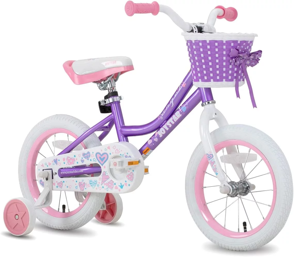 JOYSTAR Angel Girls Bike for Toddlers and Kids Ages 2-9 Years Old, 12 14 16 18 Inch Kids Bike with Training Wheels & Basket, 18 in Girl Bicycle with Handbrake & Kickstand