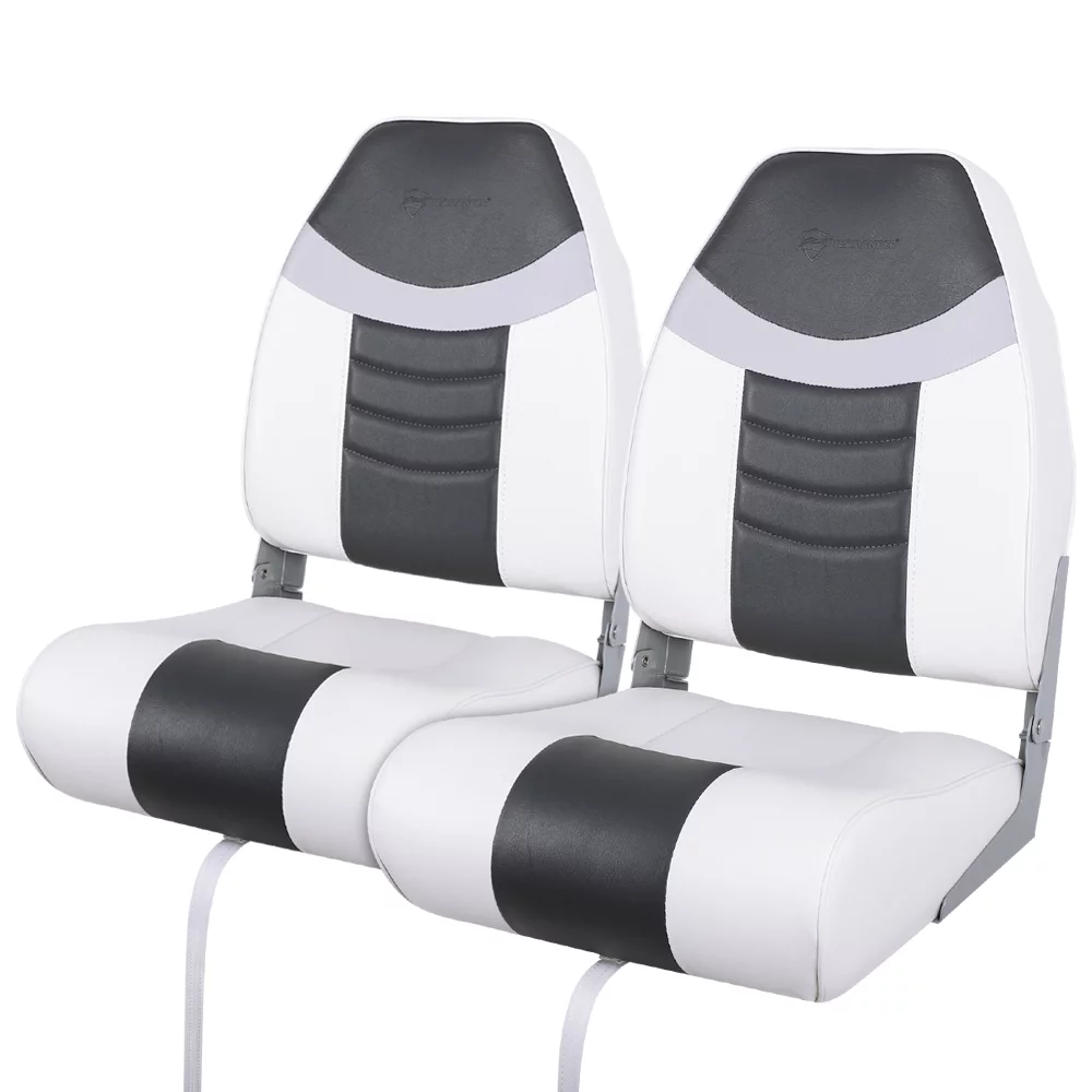 Seamander Premium High back Folding Boat Seat, Fishing Seat, White/Burgundy/Navy, 2 seats