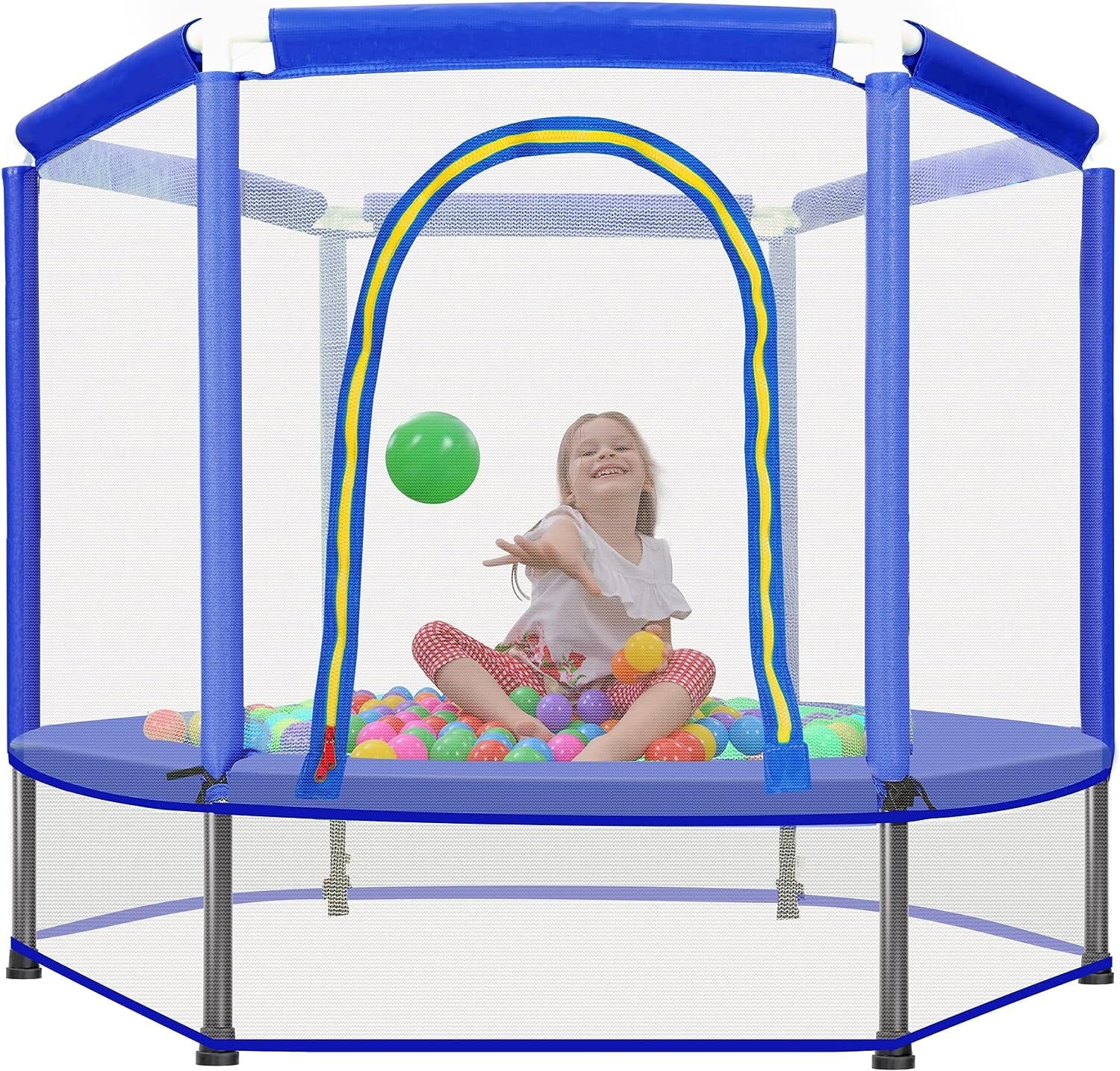 KOFUN 55″ Mini Trampoline for Kids, 4.5FT Indoor Outdoor Toddler Trampoline with Safety Enclosure Net and Pit Balls, Baby Small Trampoline Birthday Gifts for Boy and Girls Age 3 Months and up, Green