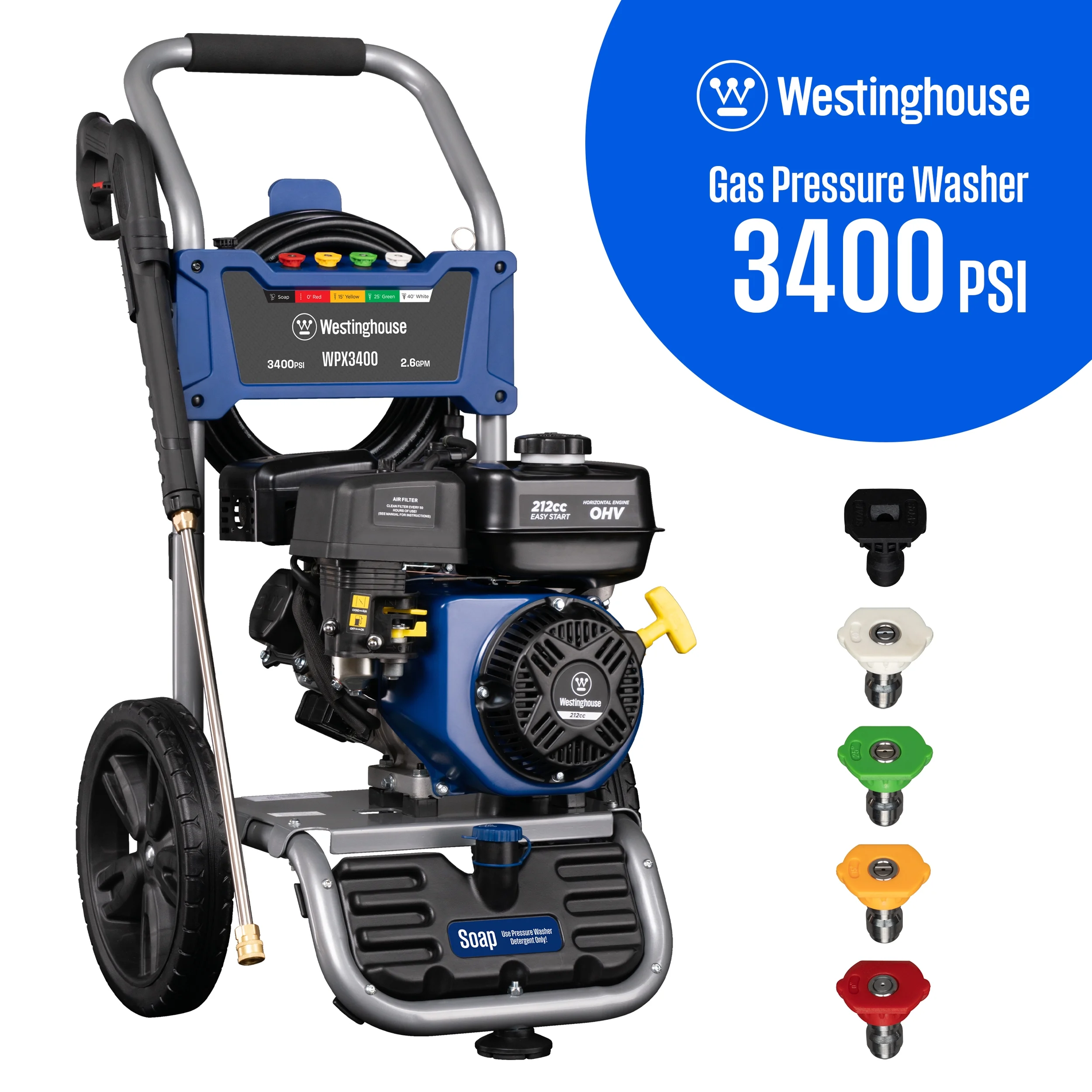 Westinghouse 2700-PSI, 2.3- GPM Gas Pressure Washer with 4 Nozzles & Soap Tank