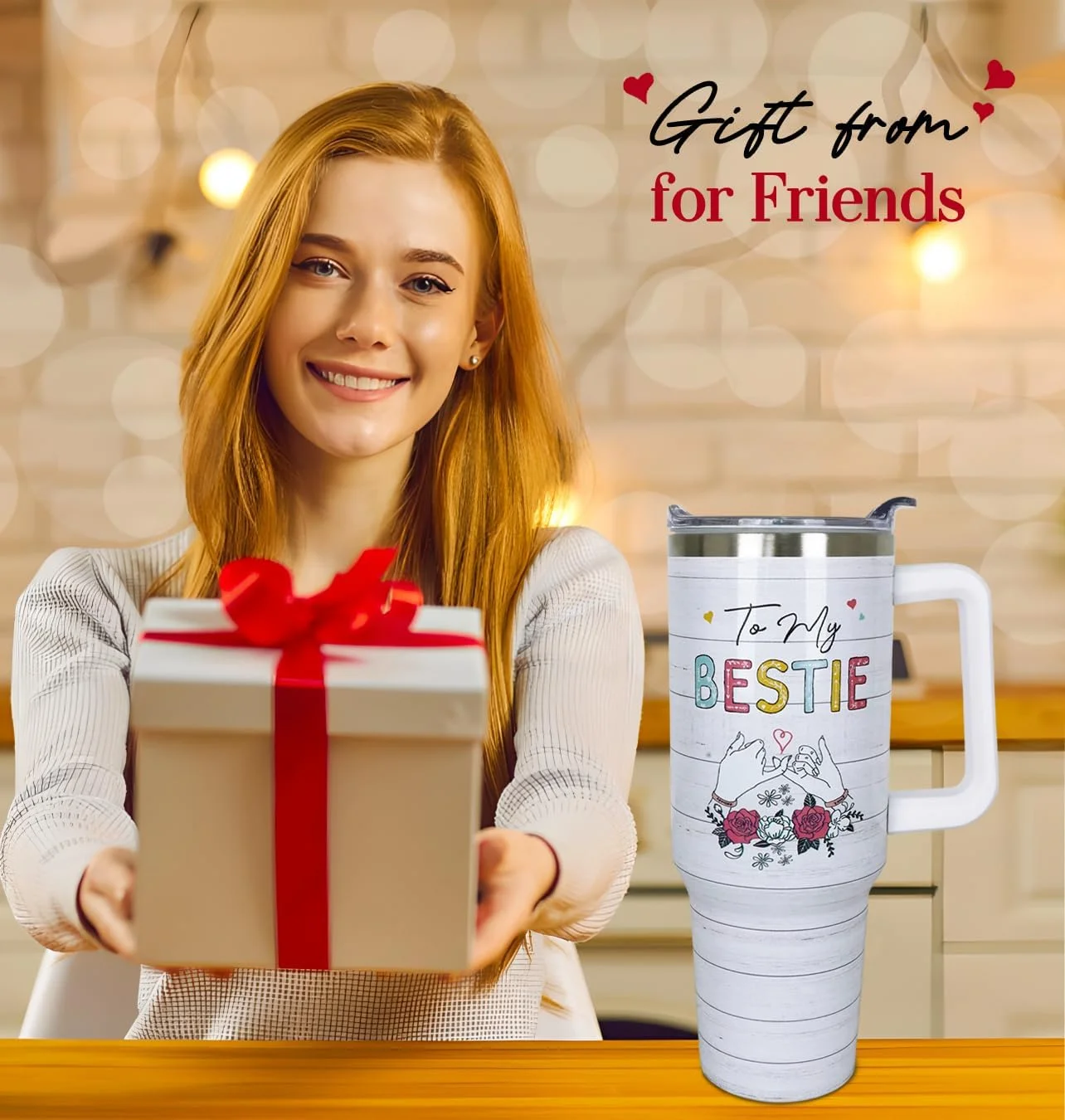 Best Friend Birthday Gifts – Work Bestie Gifts – Best Friend Gift for Women – 40 oz Tumbler with Handle and Straw, Coworker appreciation gifts, Stainless Steel Work Bestie Tumblers