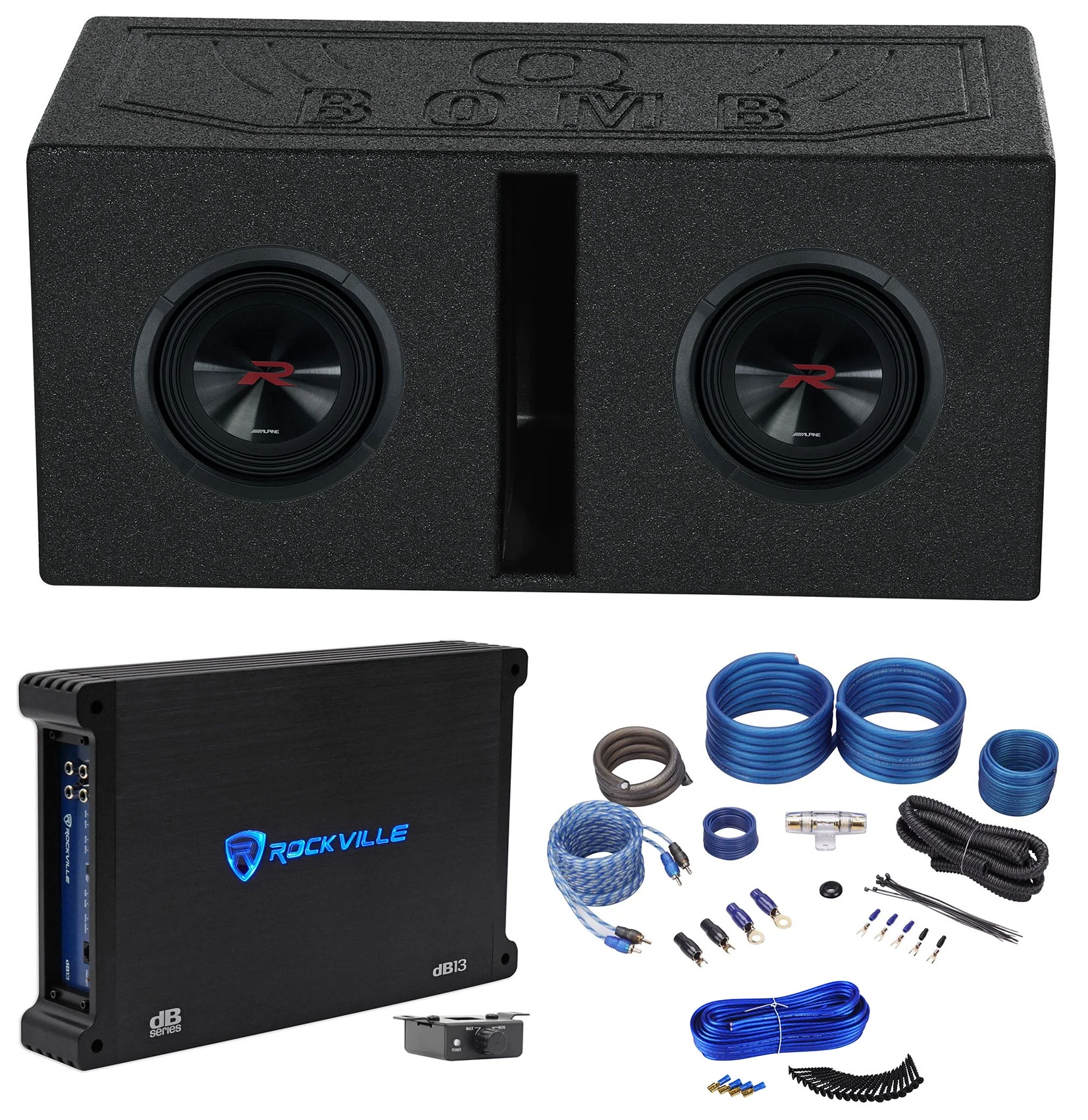 (2) Alpine R2-W8D2 8?? 350W RMS Car Subwoofers+Ported Sub Box Enclosure R2W8D2