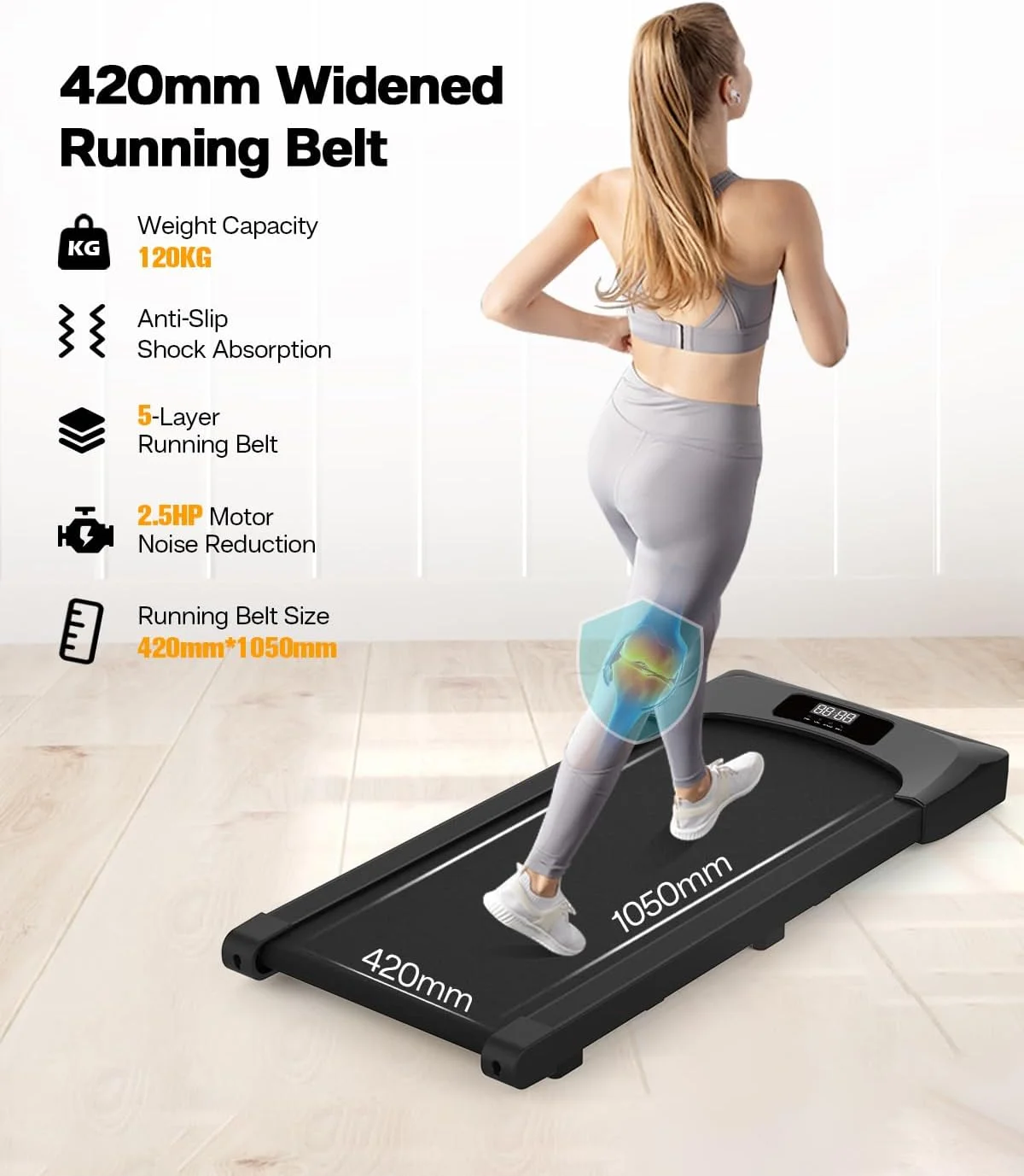 Portable Treadmill Under Desk Walking Pad Flat Slim Treadmill with LED Display, Running Machine for Apartment and Small Space without Assembling