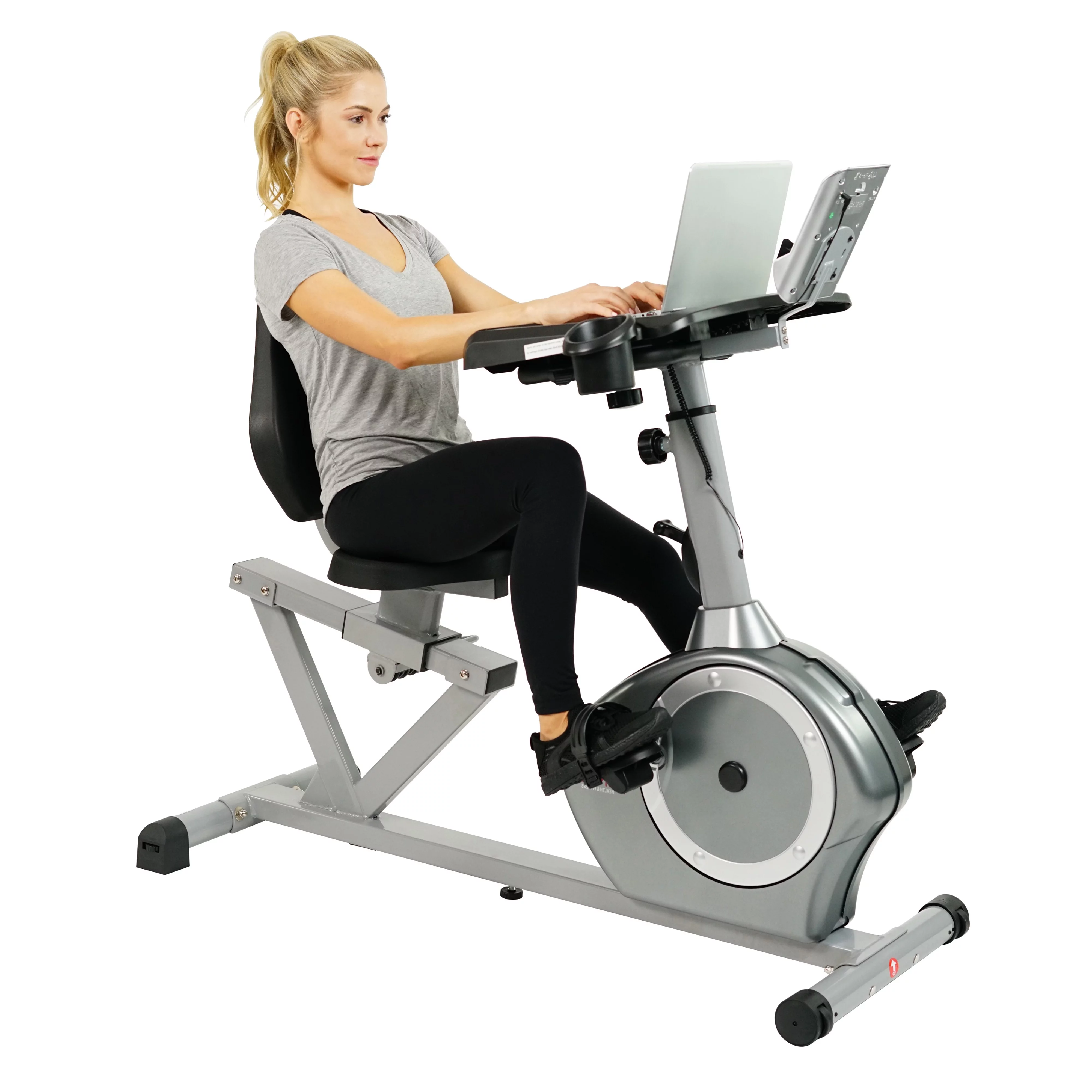 Sunny Health & Fitness Magnetic Indoor Stationary Recumbent Exercise Desk Bike Cardio Trainer, 350 lb Weight Capacity, SF-RBD4703