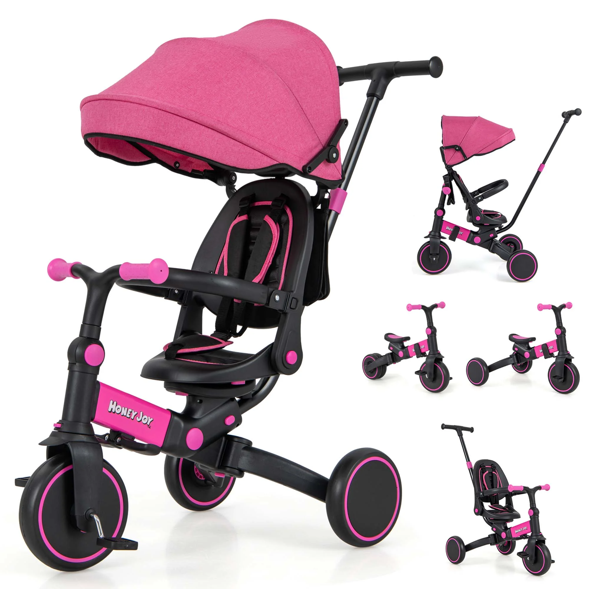 Tricycle for Toddlers 8-in-1 Folding Trike for 12-72 Months Old Toddlers Pink