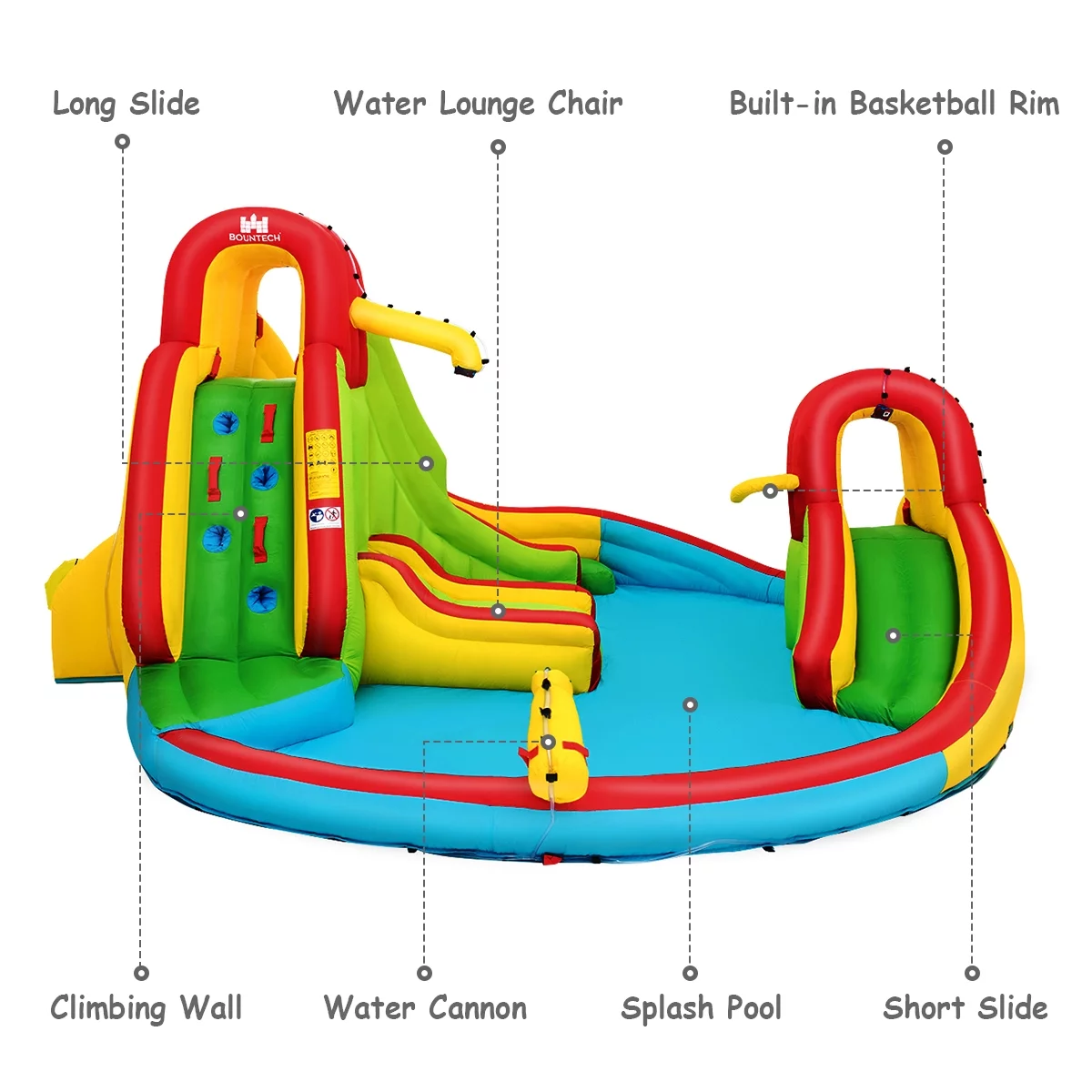 Kids Inflatable Water Slide Park with Climbing Wall Water Cannon and Splash Pool