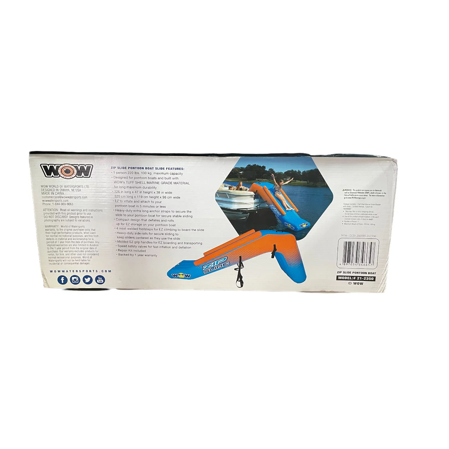 WOW Pontoon Zip Slide, 10.5ft x 33in x 54in, Blue & Orange