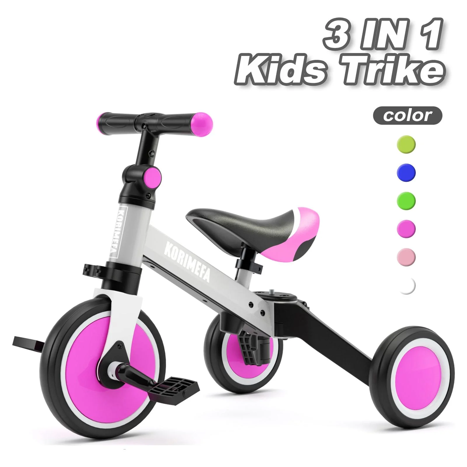 KORIMEFA 3 in 1 Kids Tricycle for 1-3 Year Olds, Toddler Trike for Balance Training, Baby Bike for Boy