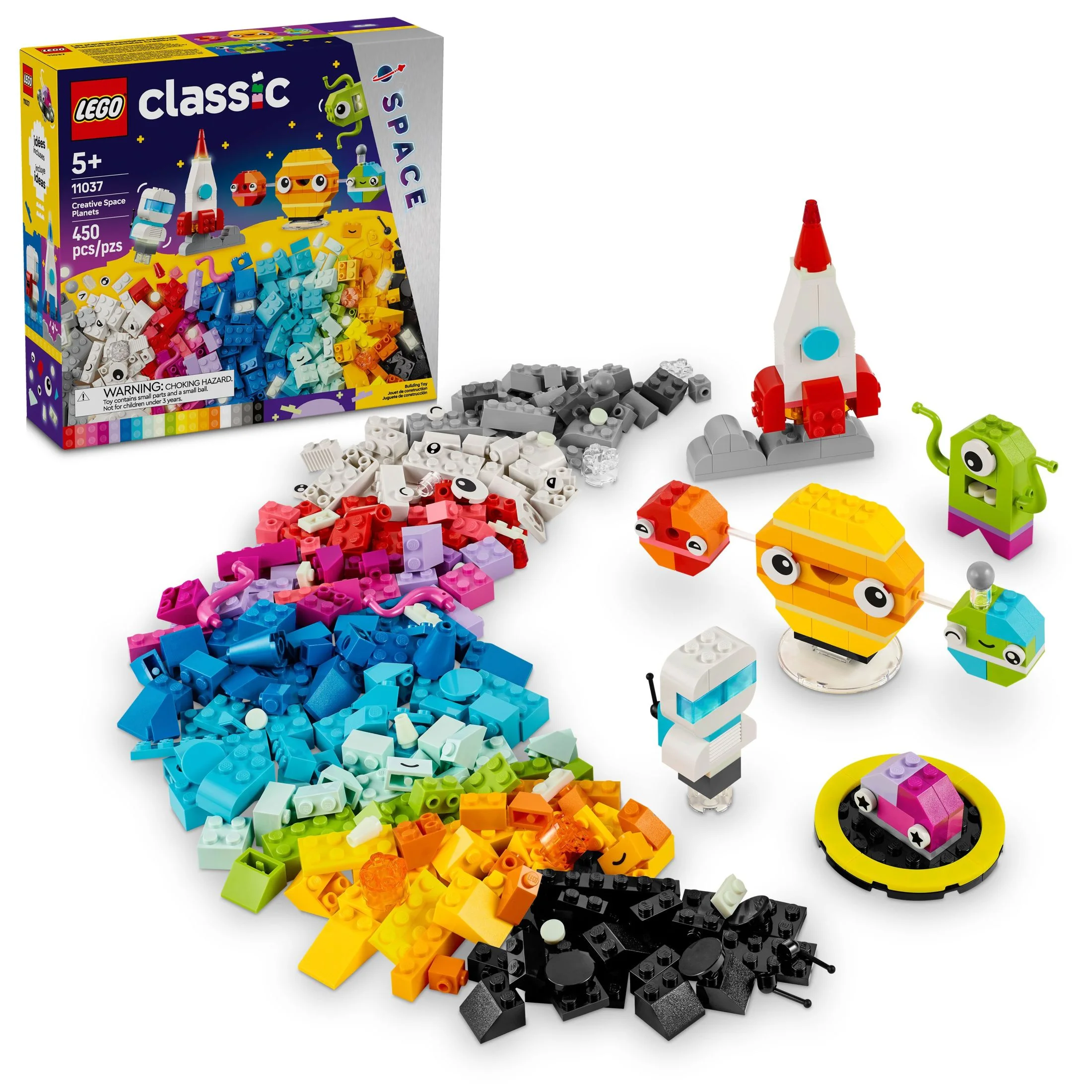 LEGO Classic Creative Space Planets Buildable Solar System, Creative Toy Building Set with Alien, Rocket Ship Toy and Glow in the Dark Bricks, Gift for Kids, Boys and Girls Ages 5 and Up, 11037