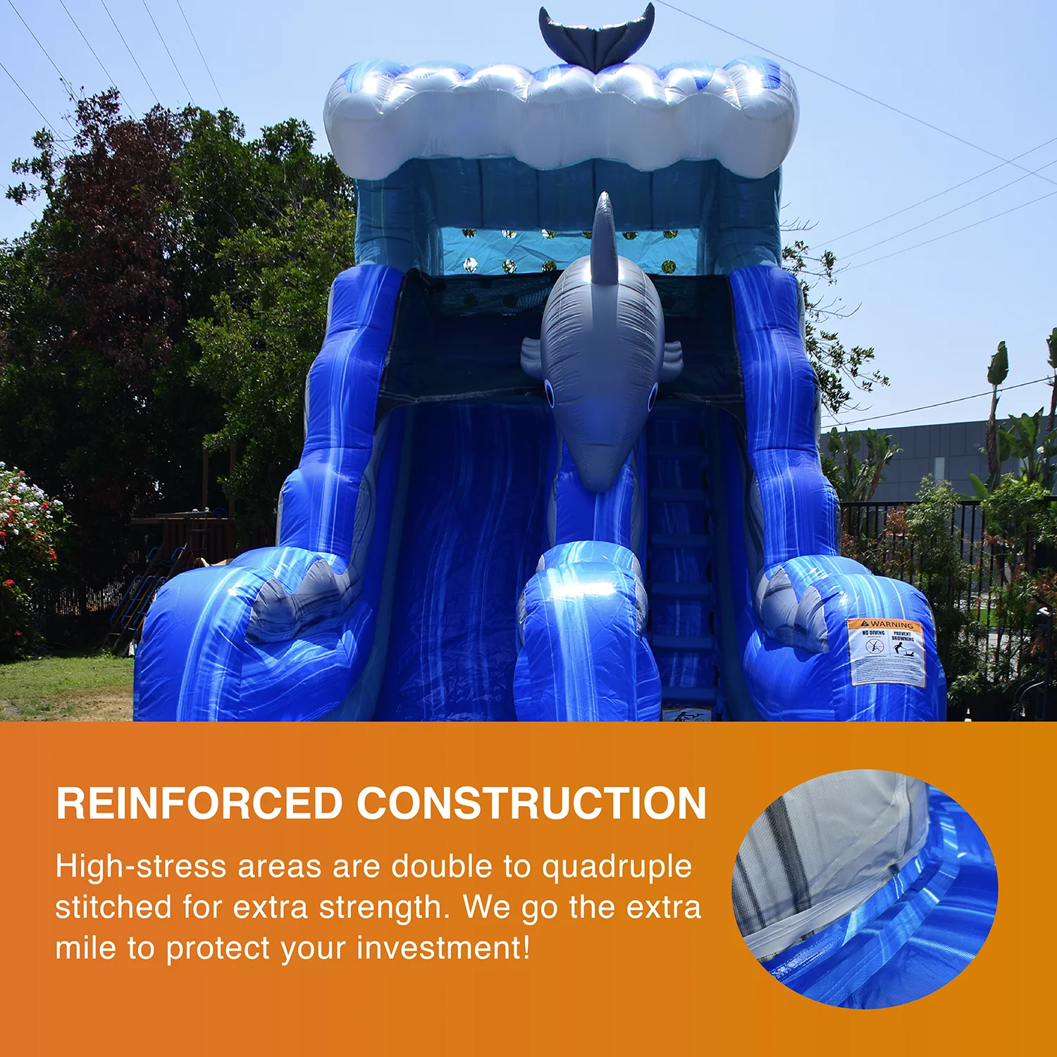 JumpOrange Outdoor Dolphins Commercial Grade Inflatable Slide with Blower Water Slide with Pool for Kids and Adults