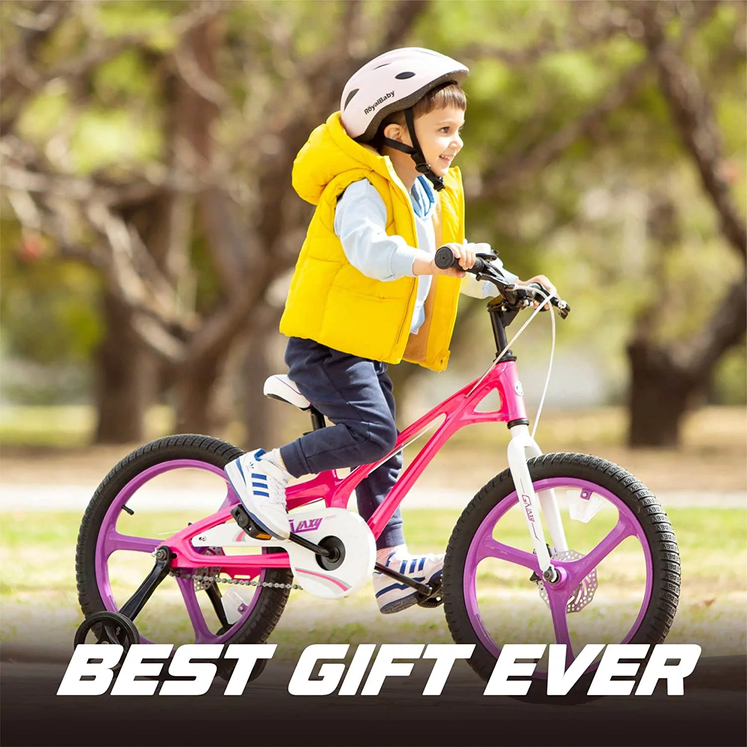 Royalbaby Galaxy Kids Bike 16 In. Magnesium Children’s Bicycle with Disc Brake Training Wheel for Boys and Girls Ages 3-8, Fuchsia