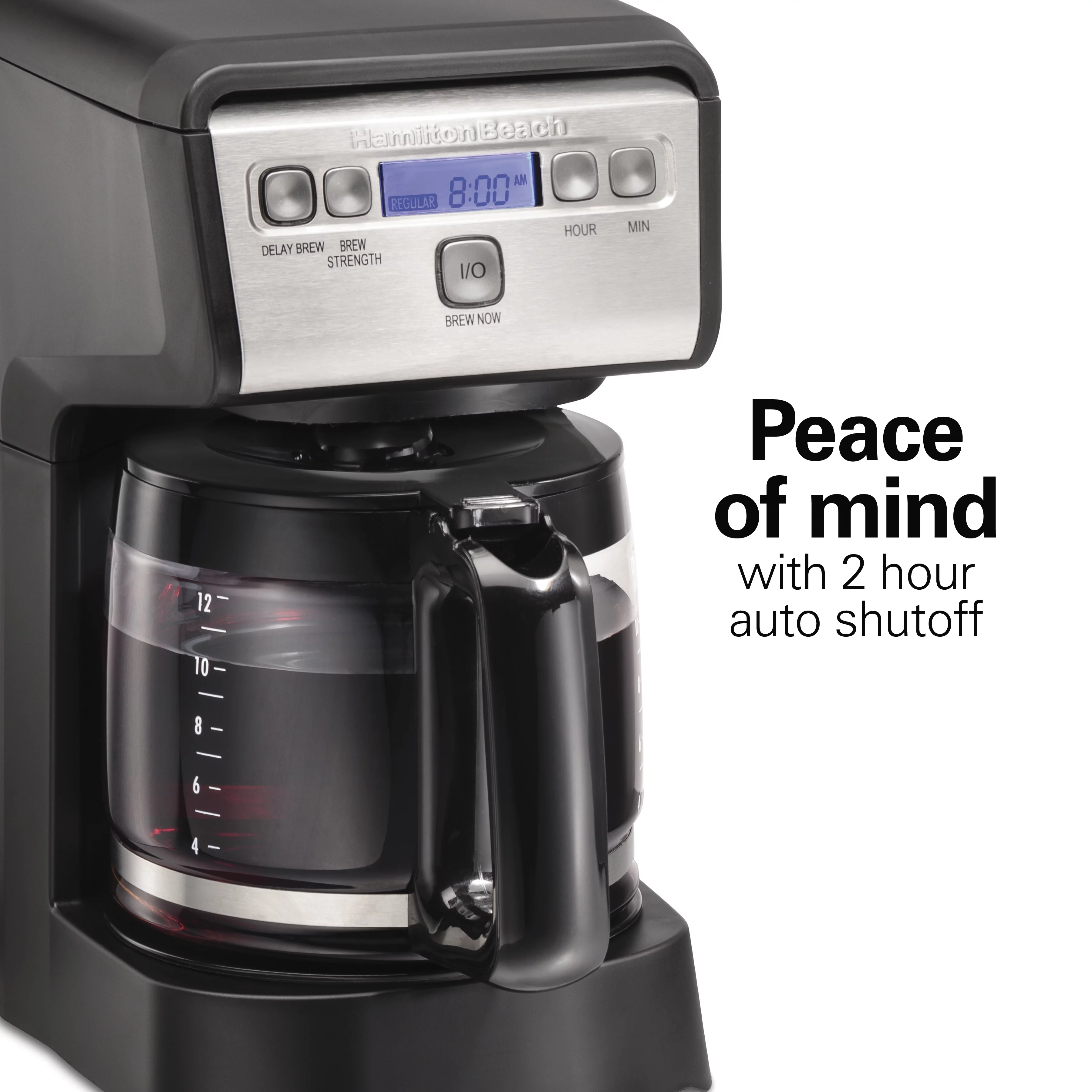 Hamilton Beach Compact Programmable Coffee Maker, 12 Cup, Black with Stainless, Model 46200