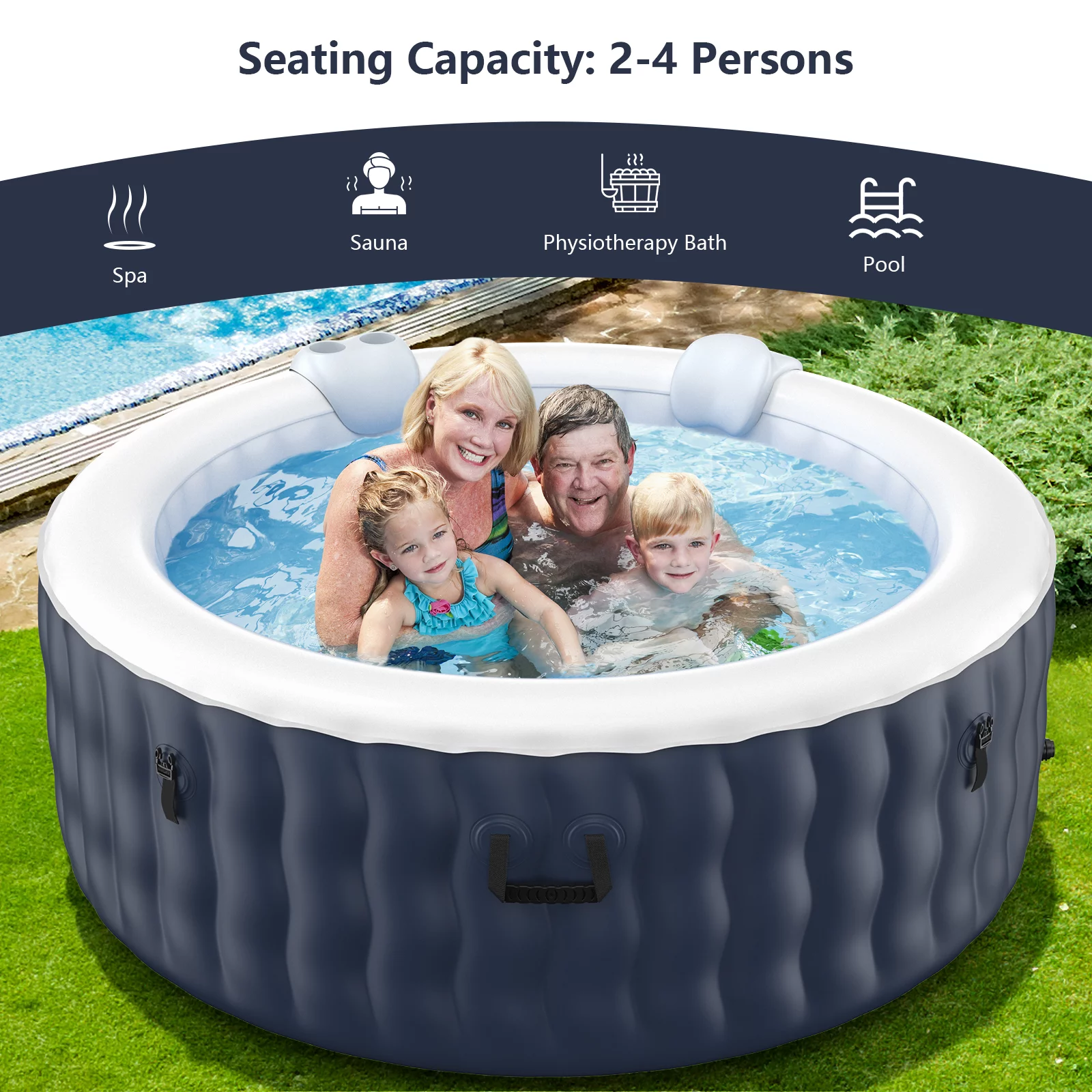 Infans 4 Person Inflatable Hot Tub Spa Portable Round Hot Tub with 108 Bubble Jets Blue