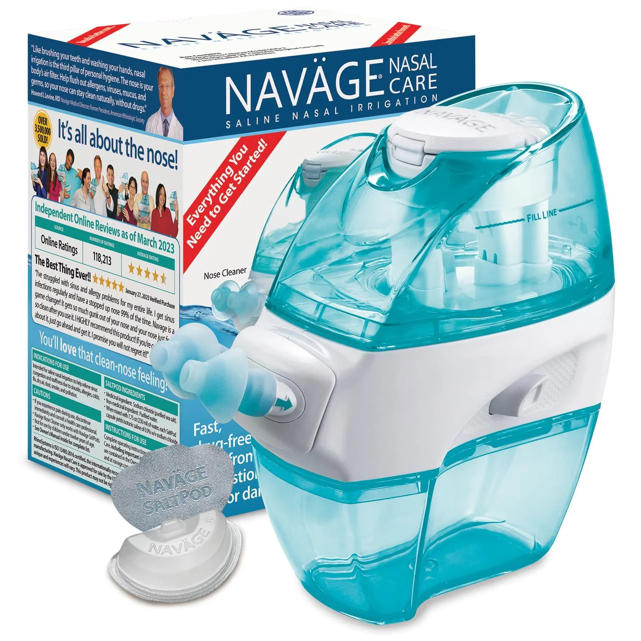 Navage Nasal Care Starter Bundle Nose Cleaner, 20 SaltPods, Plus Bonus 10 SaltPods