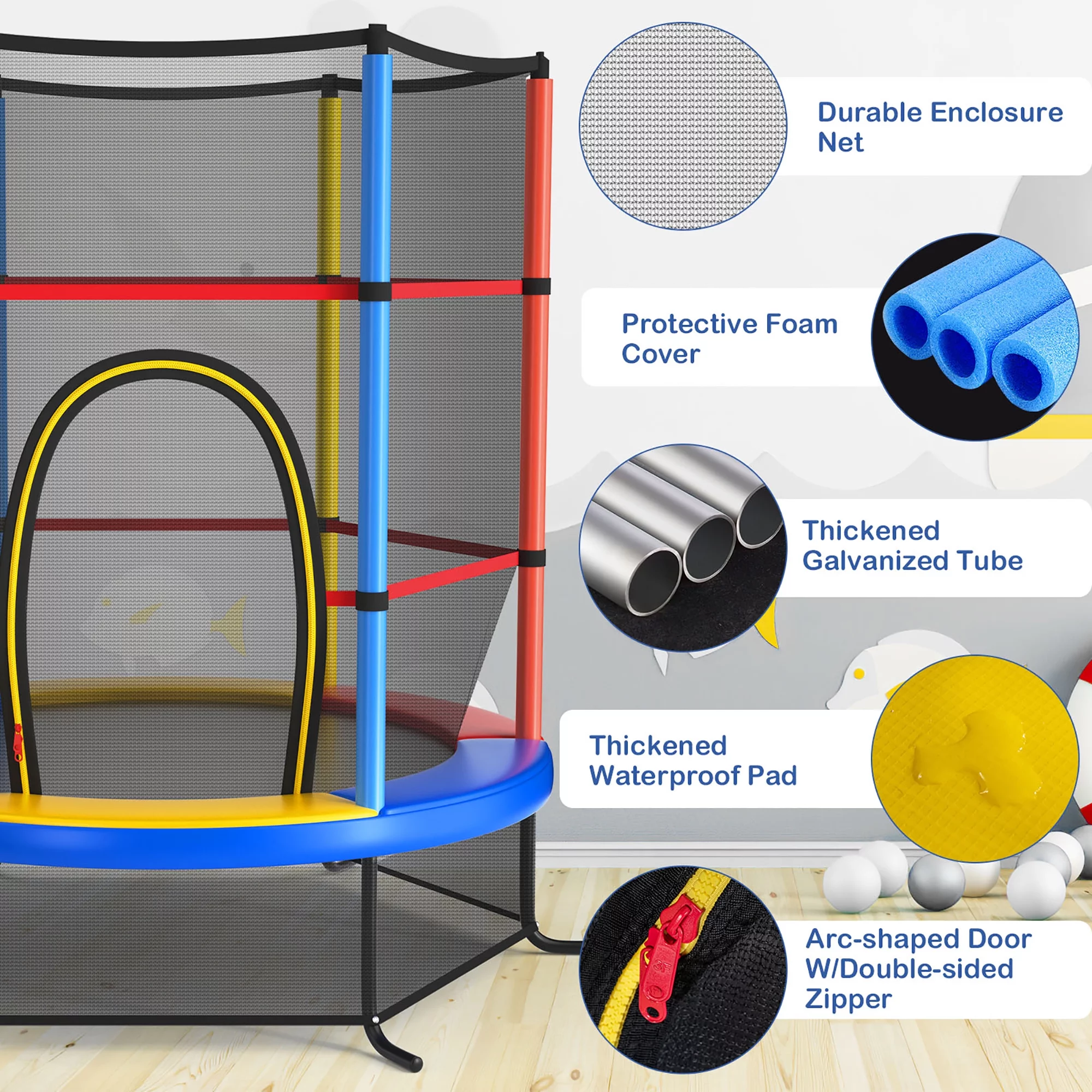 Costway 55” Kids Trampoline Bouncing Jumping Mat Recreational Trampoline W/Enclosure Net