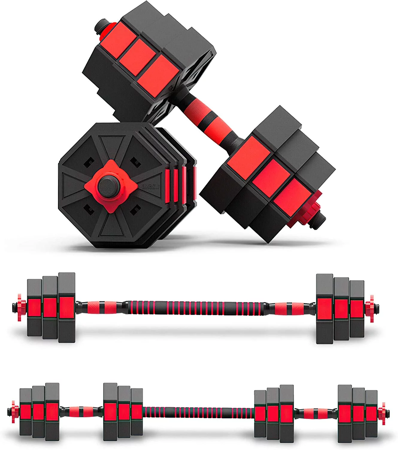 FIXTECH 66 Lb Adjustable Weights Dumbbells Set, Home Gym Fitness Free Weight Set For Men Women, Red