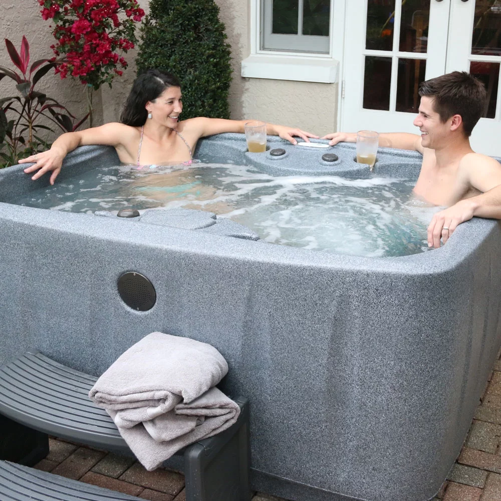 AquaRest Spas AR-150 Select 4- Person 12 – Jet- Plug and Play Hot Tub w/LED Waterfall – Graystone