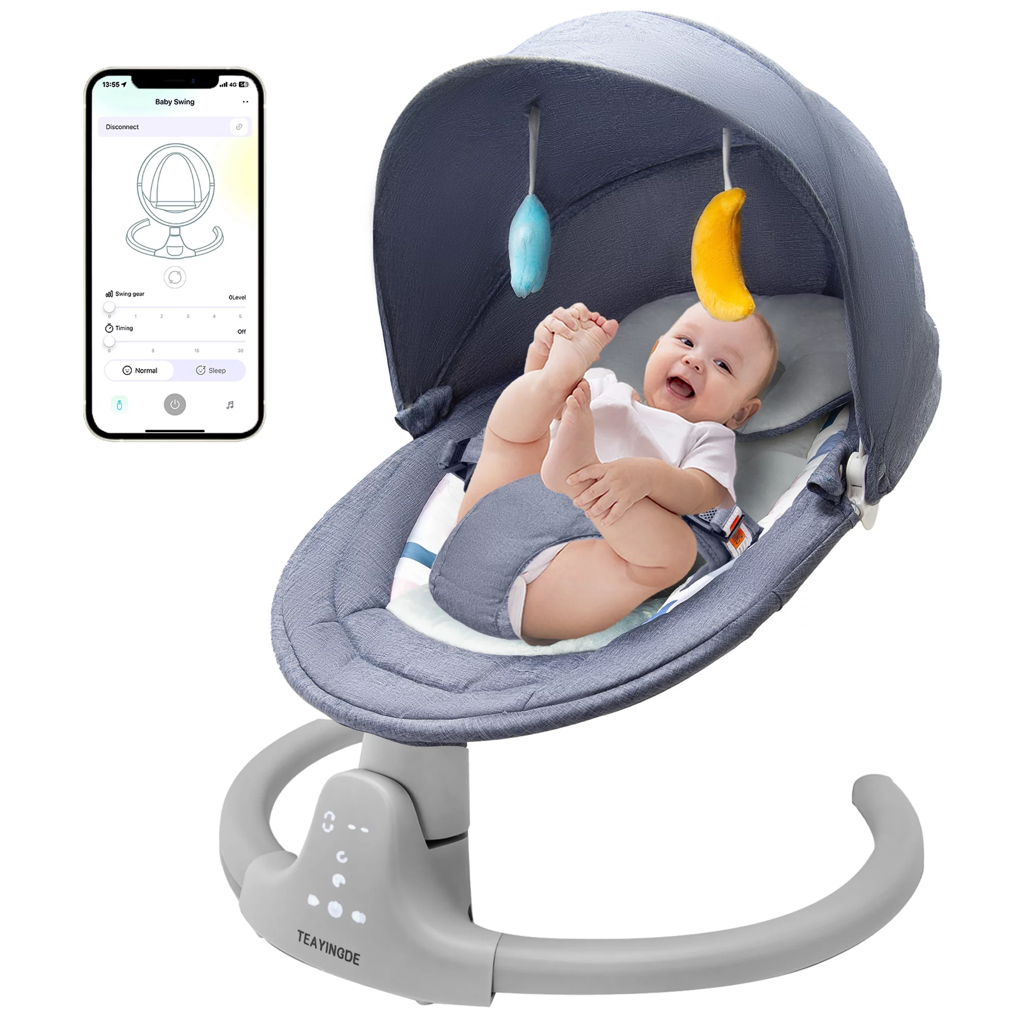 TEAYINGDE Baby Swing for Infants – APP Remote Bluetooth Control, 5 Speed Settings, 10 Lullabies, USB Plug (Pink)