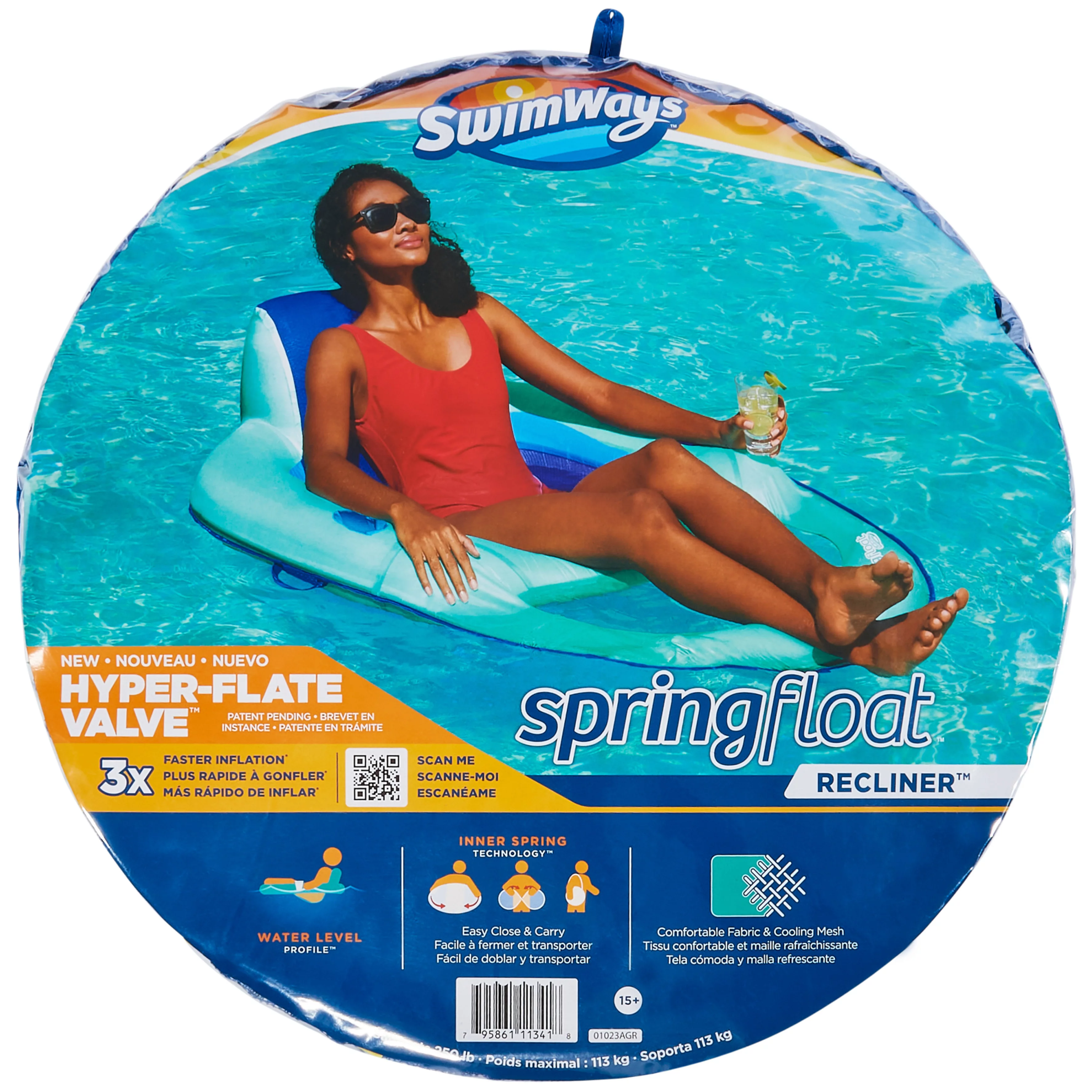 SwimWays Spring Float Recliner Pool Lounger with Hyper-Flate Valve