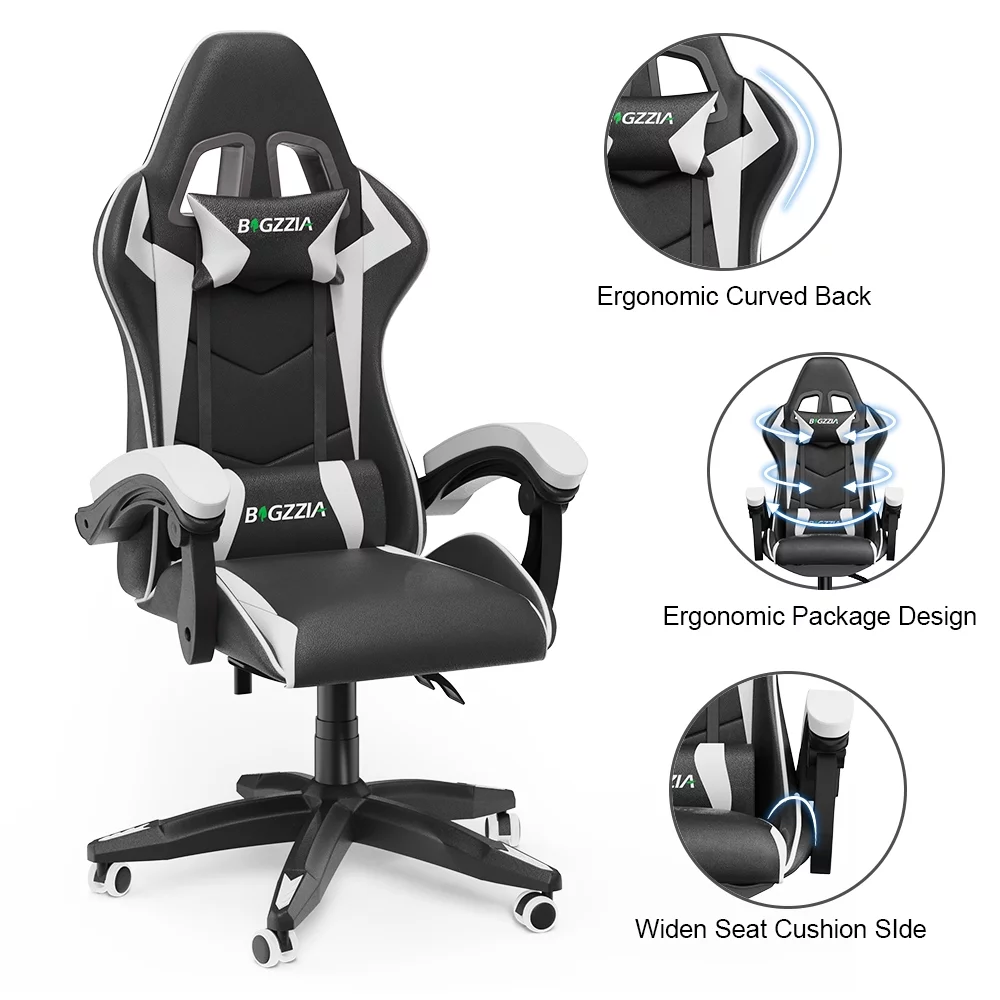 Bigzzia High-Back Gaming Chair PC Office Chair Computer Racing Chair PU Desk Task Chair Ergonomic Executive Swivel Rolling Chair with Lumbar Support for Back Pain Women, Men (Blue)