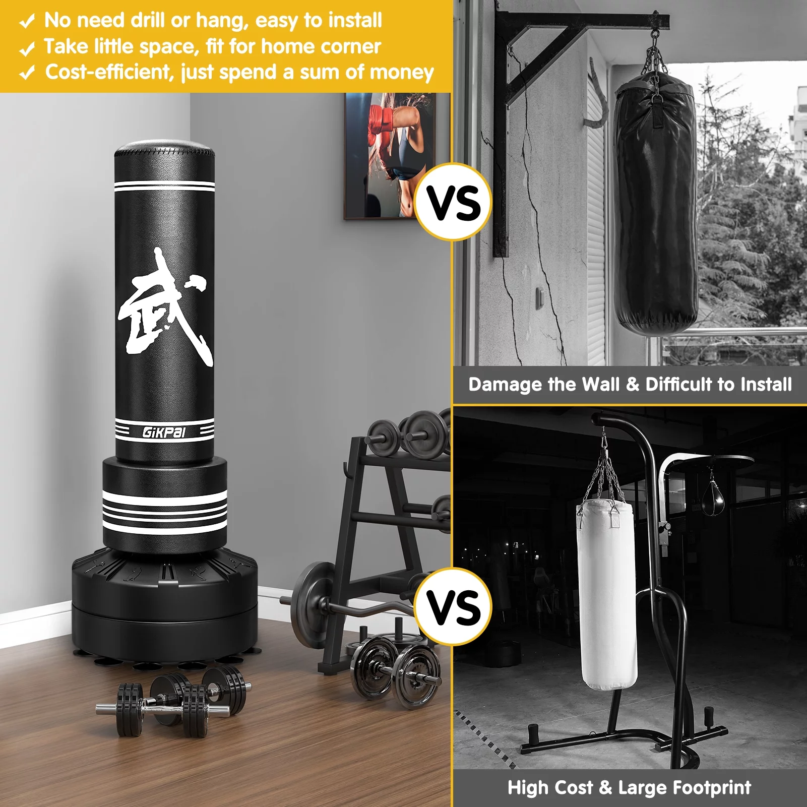 GIKPAL Punching Bag 67″-182lbs Heavy Boxing Bag with Stand for Adult Youth Kids – Freestanding Kickboxing Bag for Home Gym Office