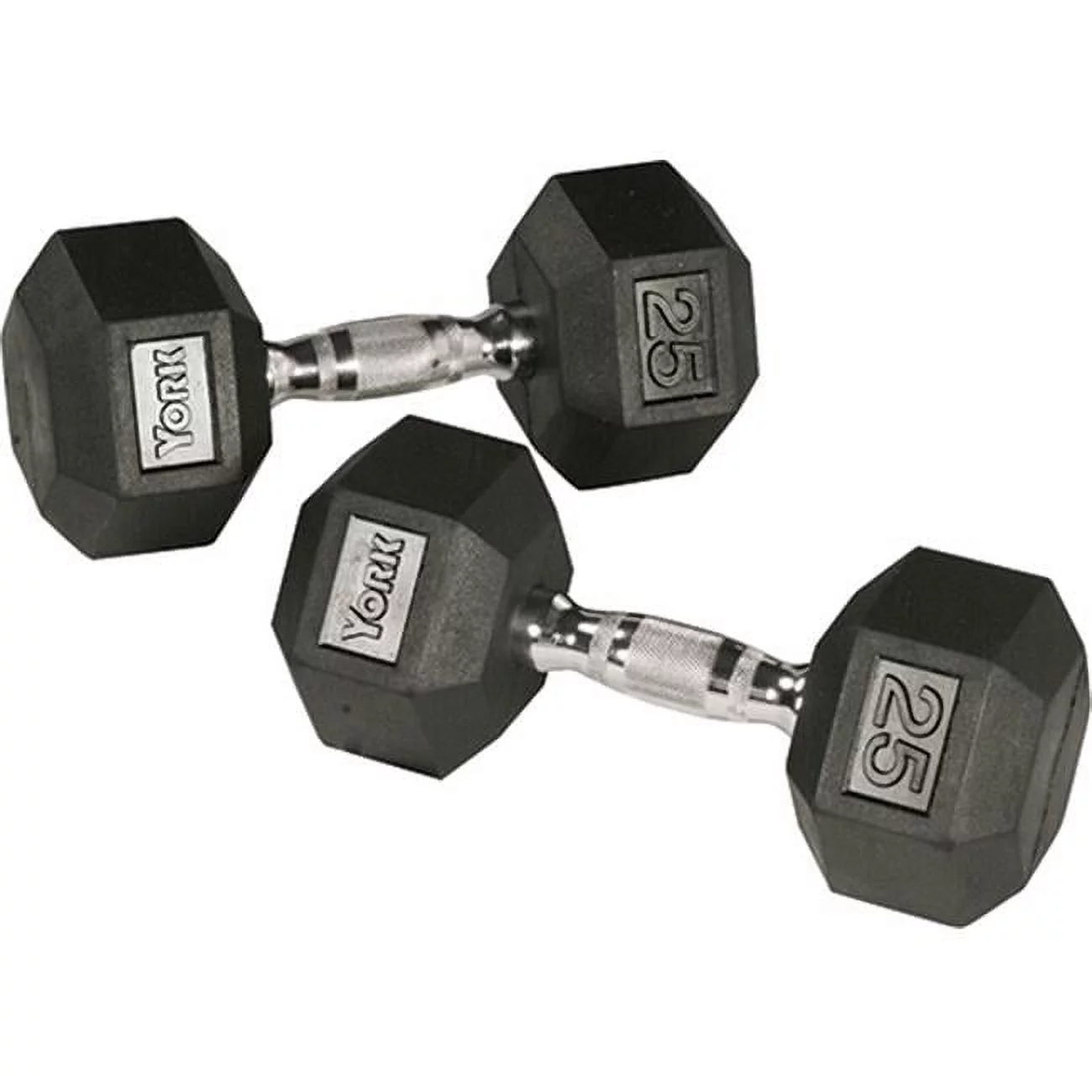 York Barbell Rubber Hex Dumbbell with Chrome Ergo Handle – 85 lbs