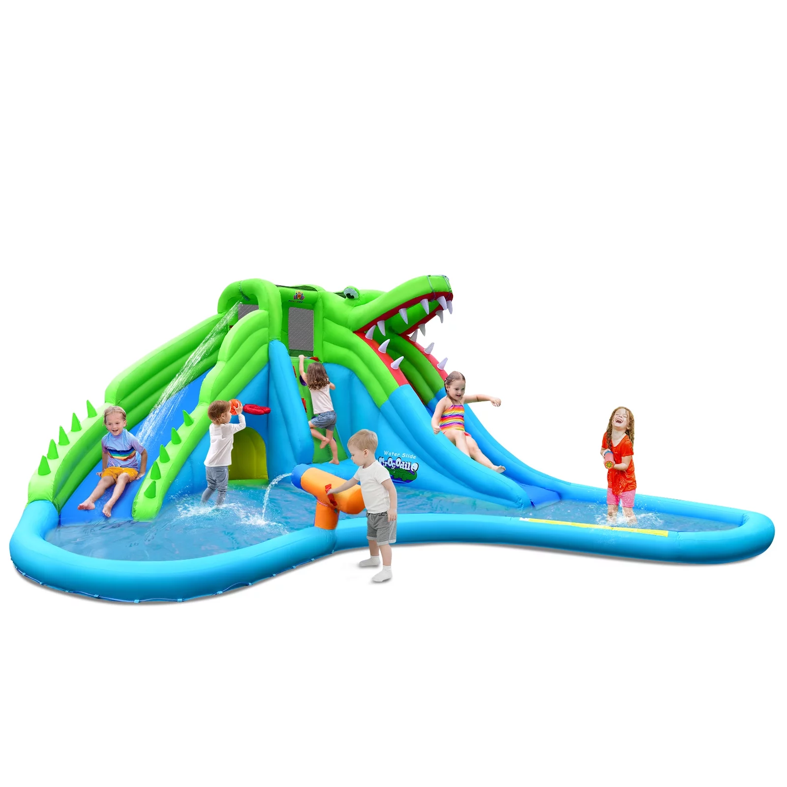 Topbuy Inflatable Splash Crocodile Water Slide Park Climbing Wall & Pool w/780W Blower