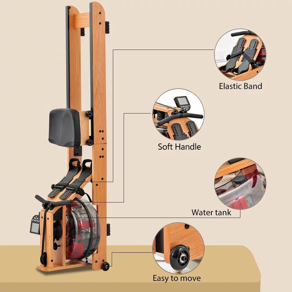 Water Rowing Machine for Home Use, Classic Solid Wood Rower Machine with Bluetooth Monitor