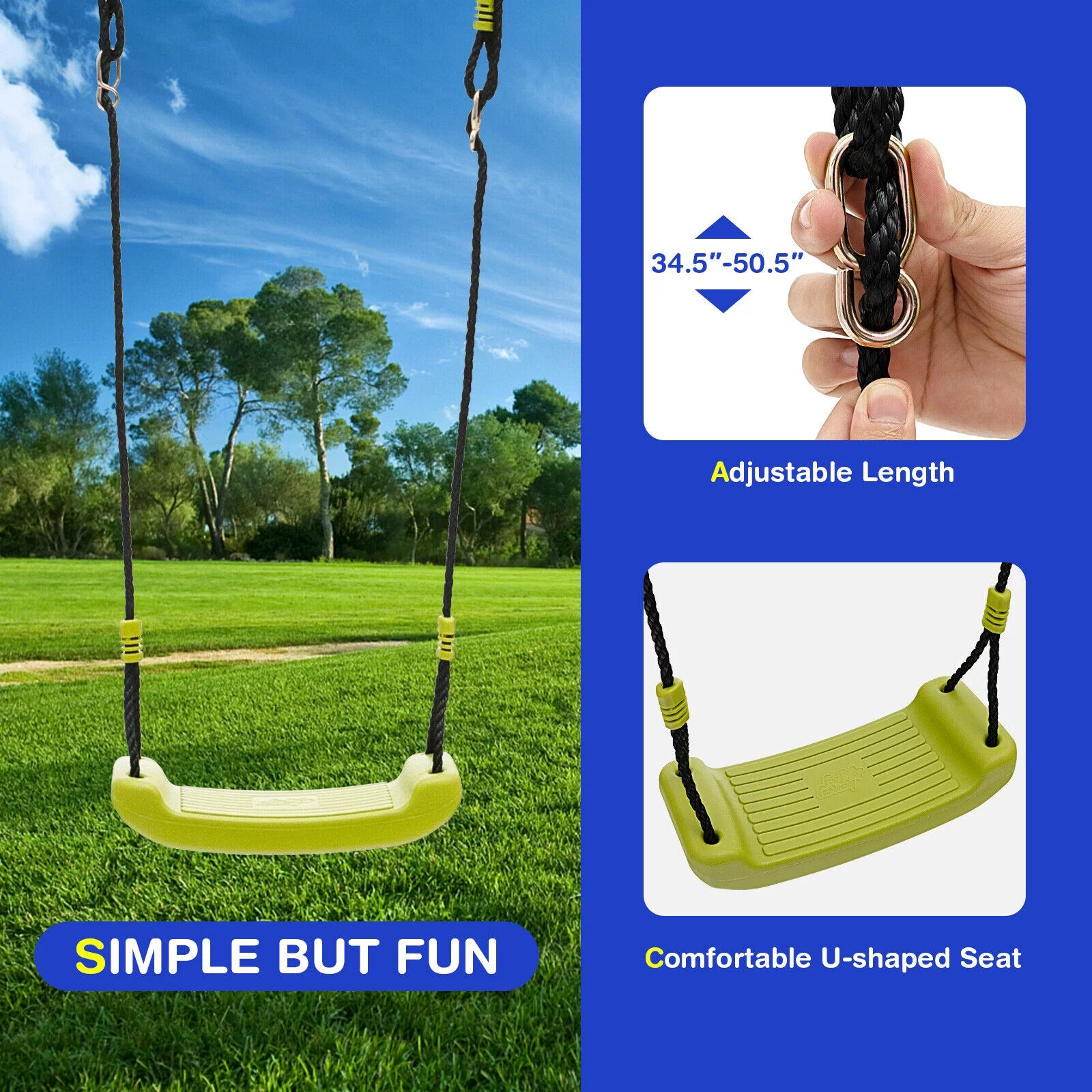 Vicamelia 440 lbs 2 Seat 1 Glider Kids Swing Set Heavy Duty Metal Swing Frame for Backyard