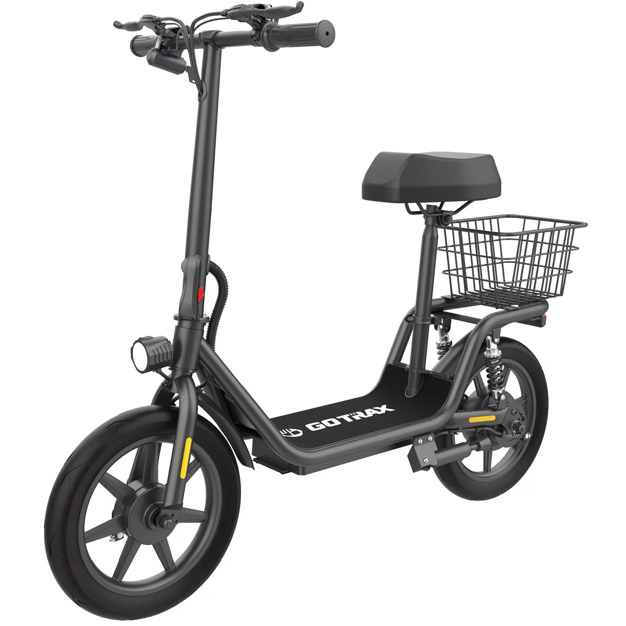 GOTRAX Flex Electric Scooter with Seat for Adult Commuter, 400W&16 Miles Range&15.5Mph Foldable Scooter with 14″ Pneumatic Tire, EBike with Carry Basket Black