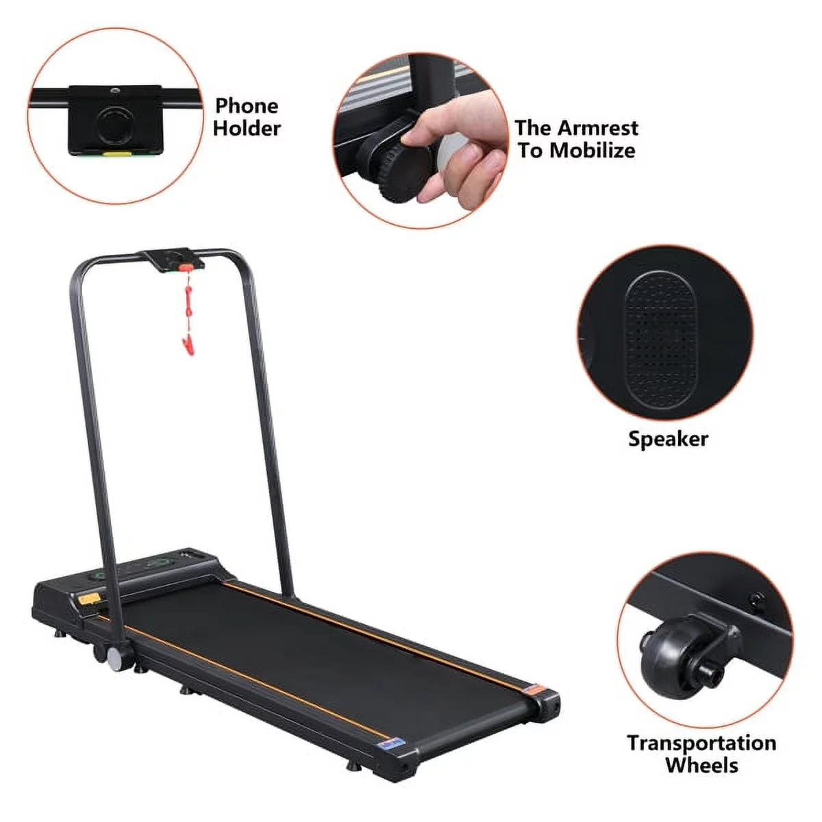 Folding Treadmill, Treadmill for Home with LCD Monitor Motorized, Electric Treadmill Workout Running Machine with Auto Stop Safety Function, Walking Running Machine Equipment for Home Gym