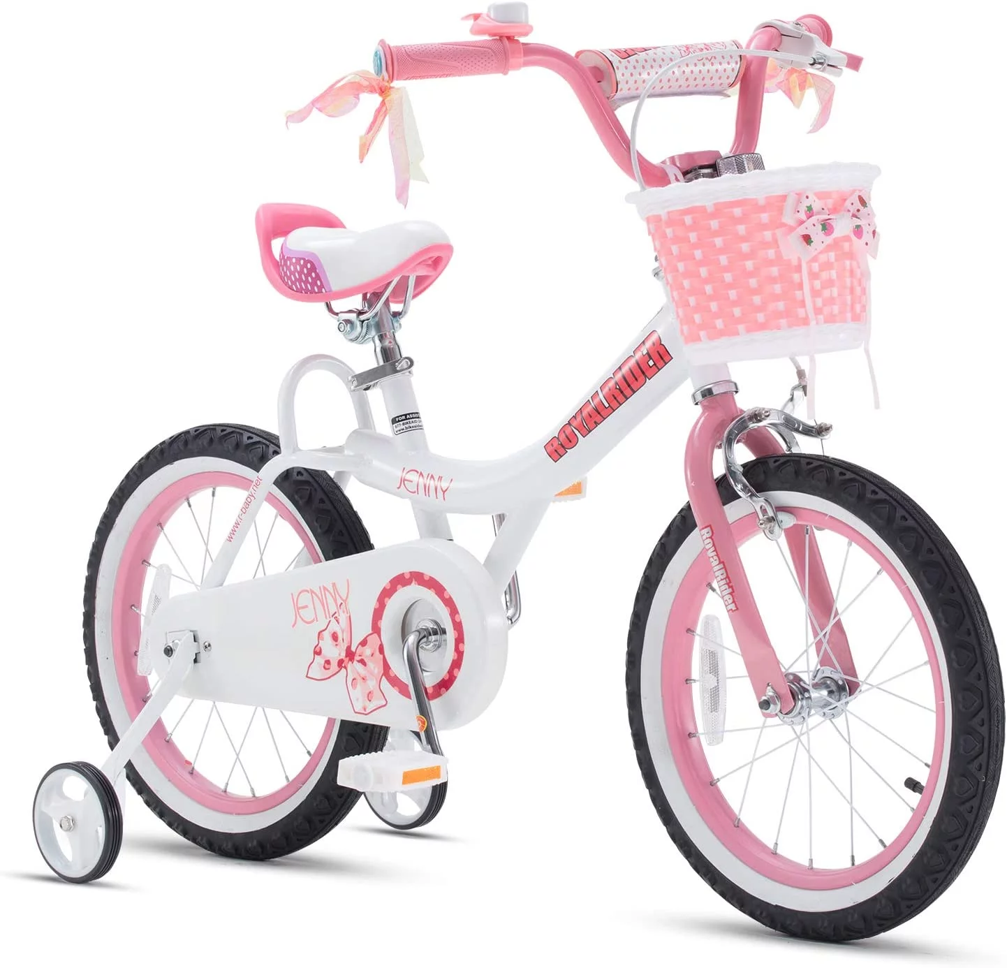 Royalbaby Jenny White 12 In Kids Bicycle with Training Wheels and Basket