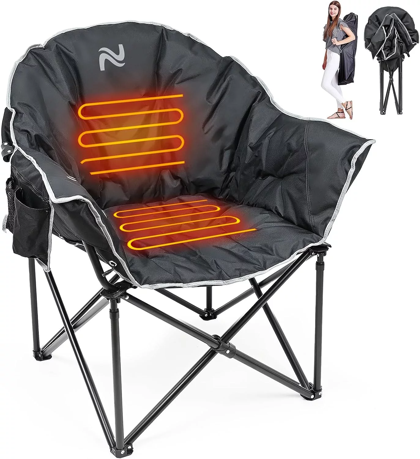 ABORON Oversized Heated Camping Chair, Outdoor Portable Heated Folding Chairs, Patio Lounge Chairs with 3 Heat Levels, Heating Chair for Outdoor Sports, Camping