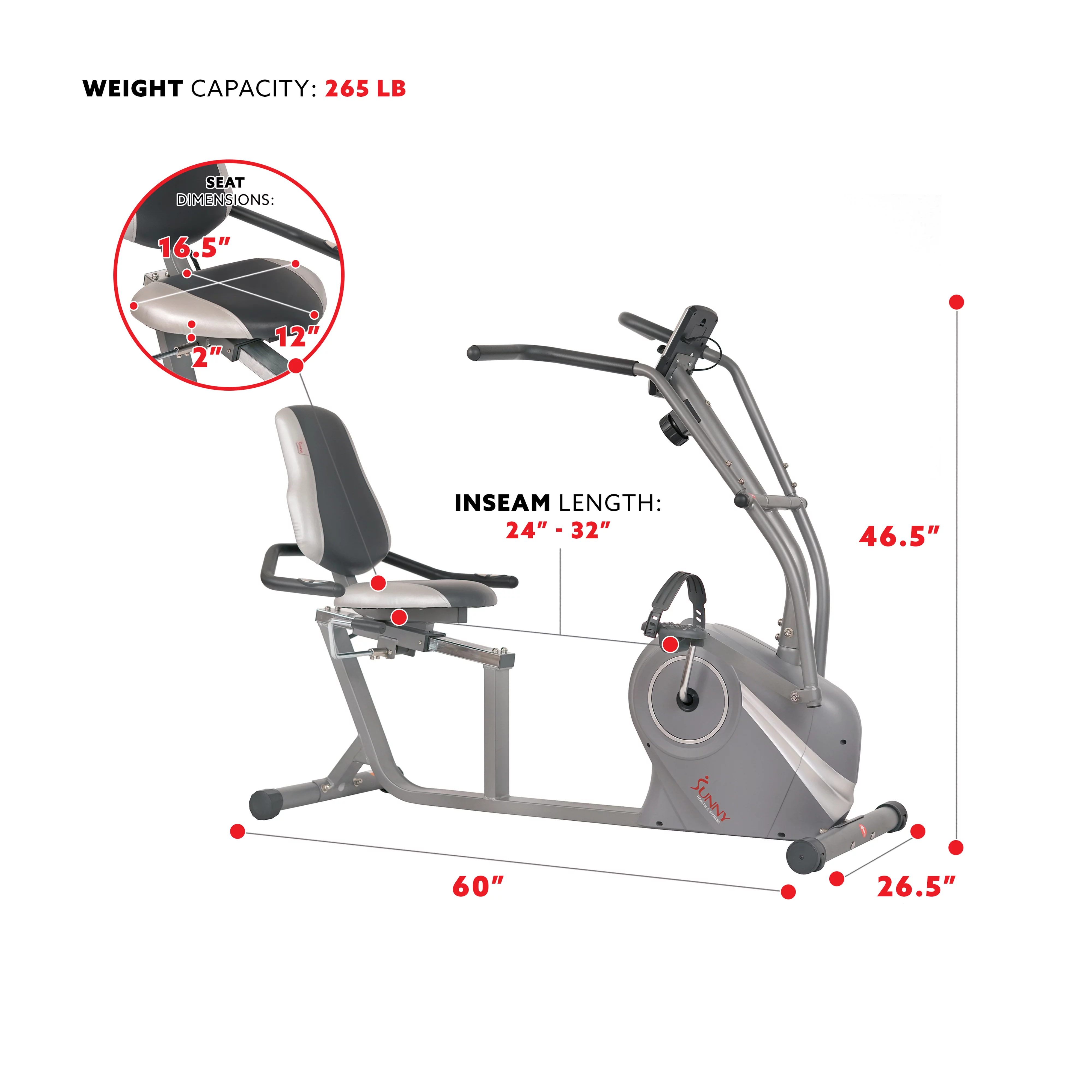 Sunny Health & Fitness Cross Trainer Magnetic Recumbent Bike with Arm Exercisers for Indoor Cardio with Pulse Sensors, SF-RB4936