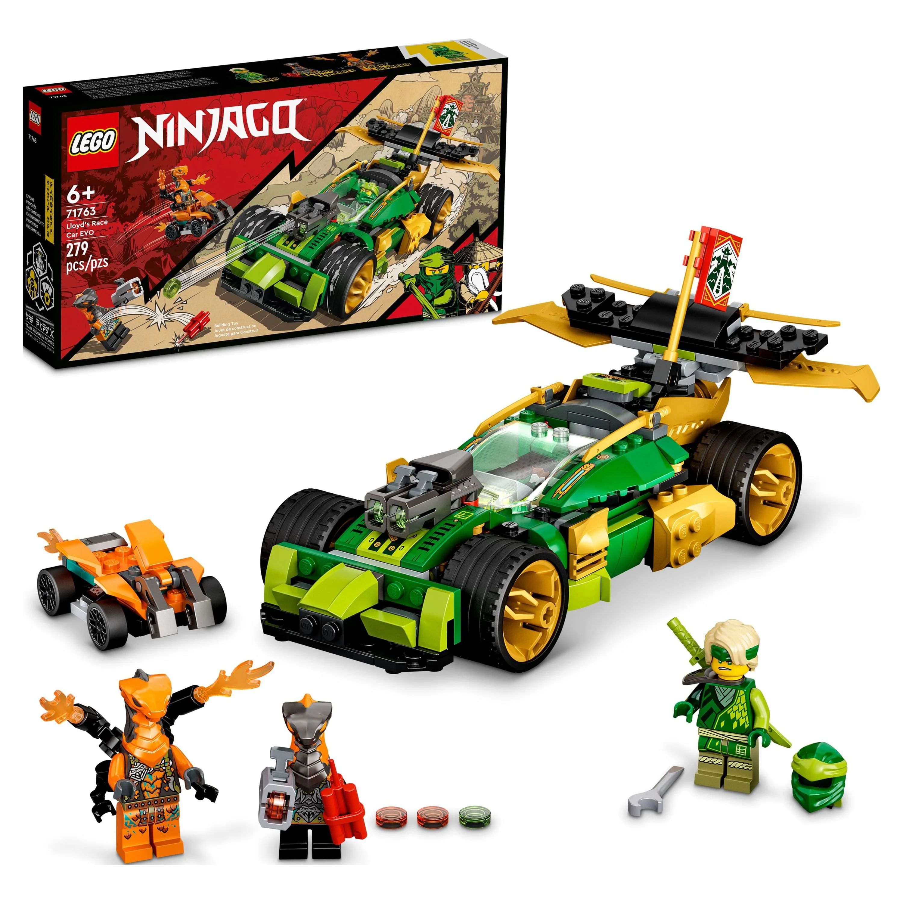 LEGO NINJAGO Lloyd’s Race Car EVO 71763 Race Car Toys for Kids 6 Plus Years Old with Quad Bike, Collectible Set for Build and Play Including Cobra & Python Snake Figures