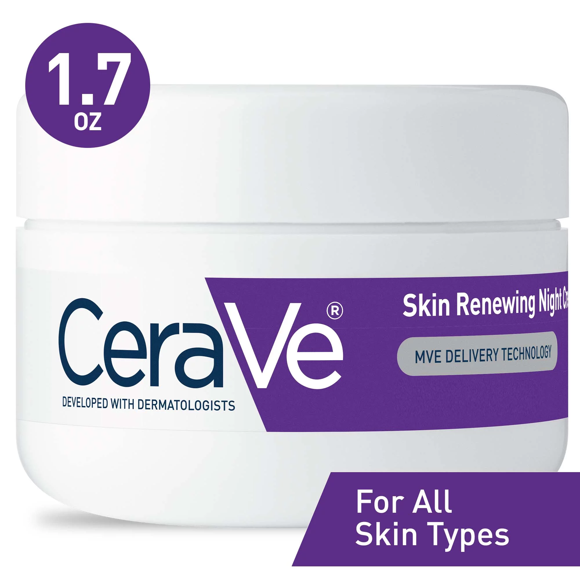 CeraVe Skin Renewing Face Night Cream with Peptide Complex & Hyaluronic Acid for All Skin Types, 1.7 oz