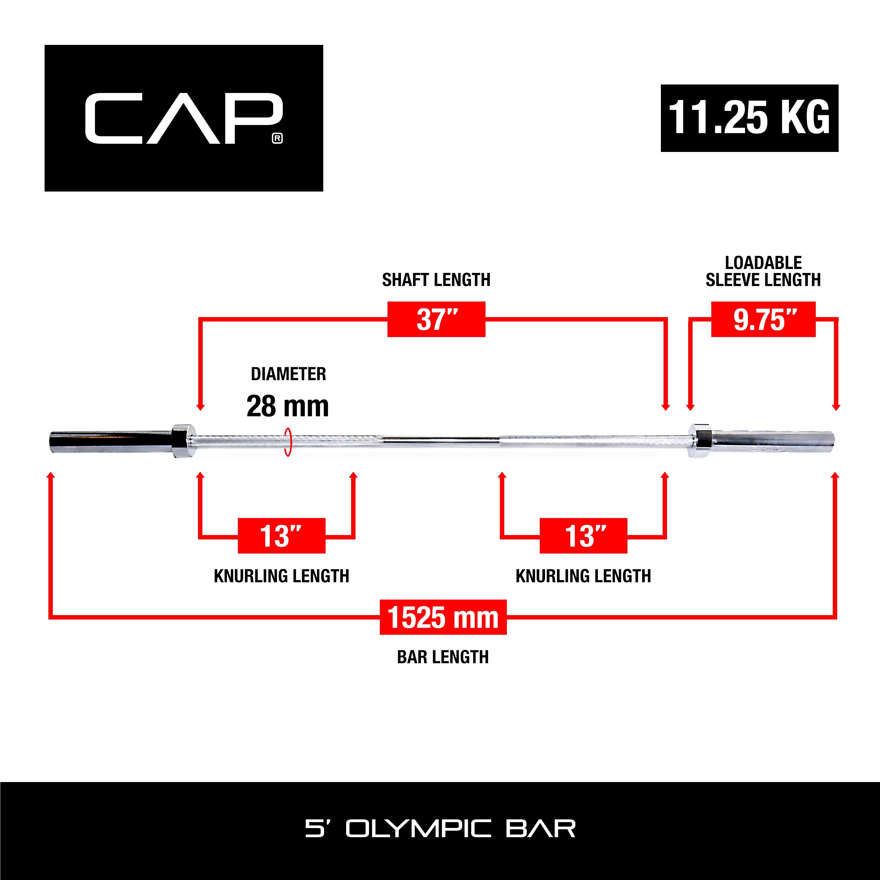 CAP Barbell Solid Chrome Olympic Weight Bar, 5Ft.