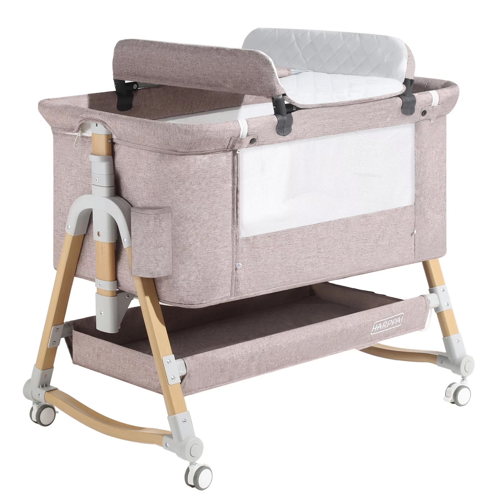 HARPPA 4 in 1 Baby Bassinet, Height Adjustable, Easy Folding, Gray