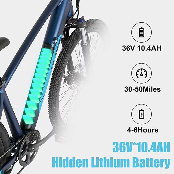 Hiland 27.5″ Aluminum City Commuting E-Bike Electric Mountain Bike 350W 36V Motor Shimano 7-Speed Adult Ebike Blue