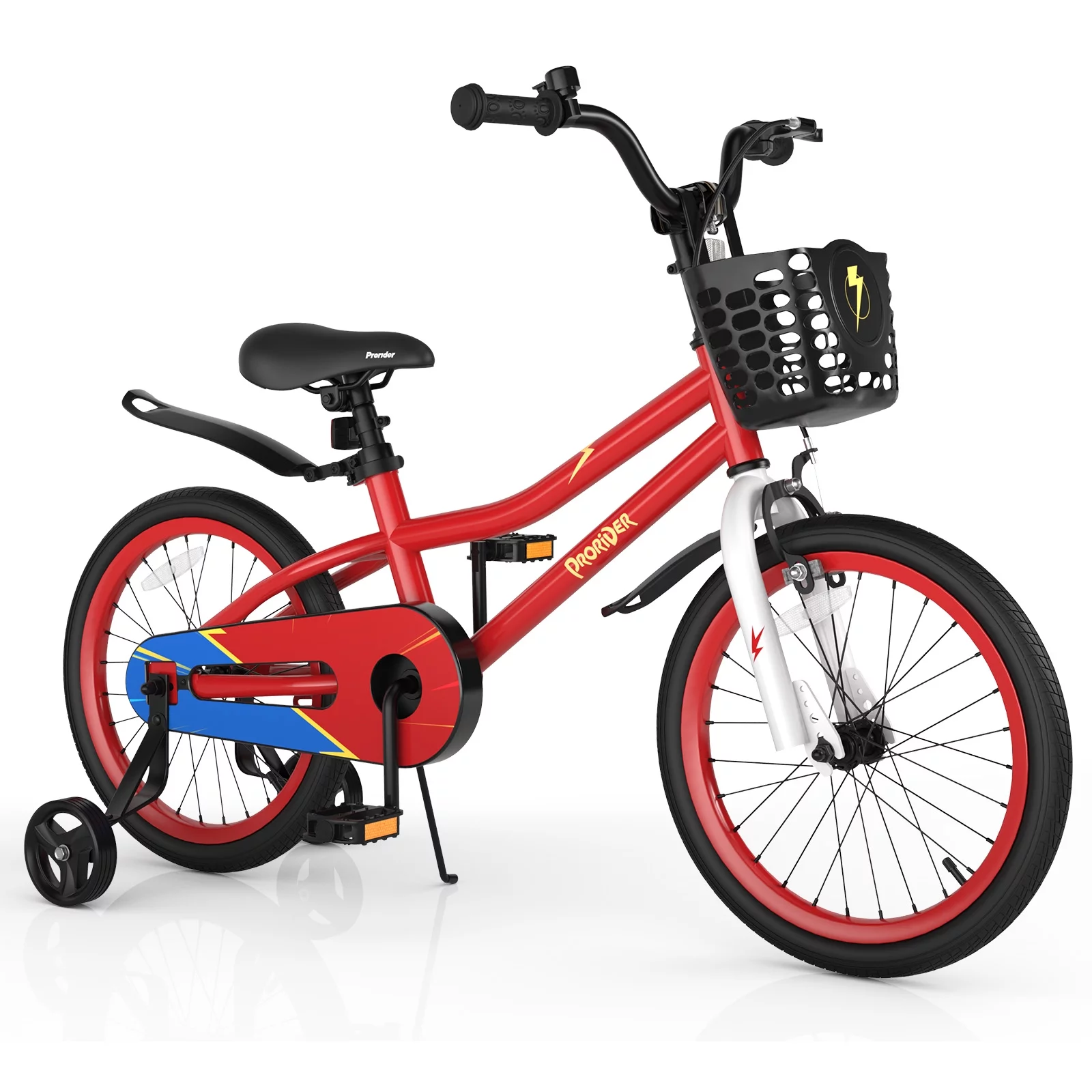 Costway 18” Kid’s Bike with Removable Training Wheels & Basket for 4-8 Years Old  White