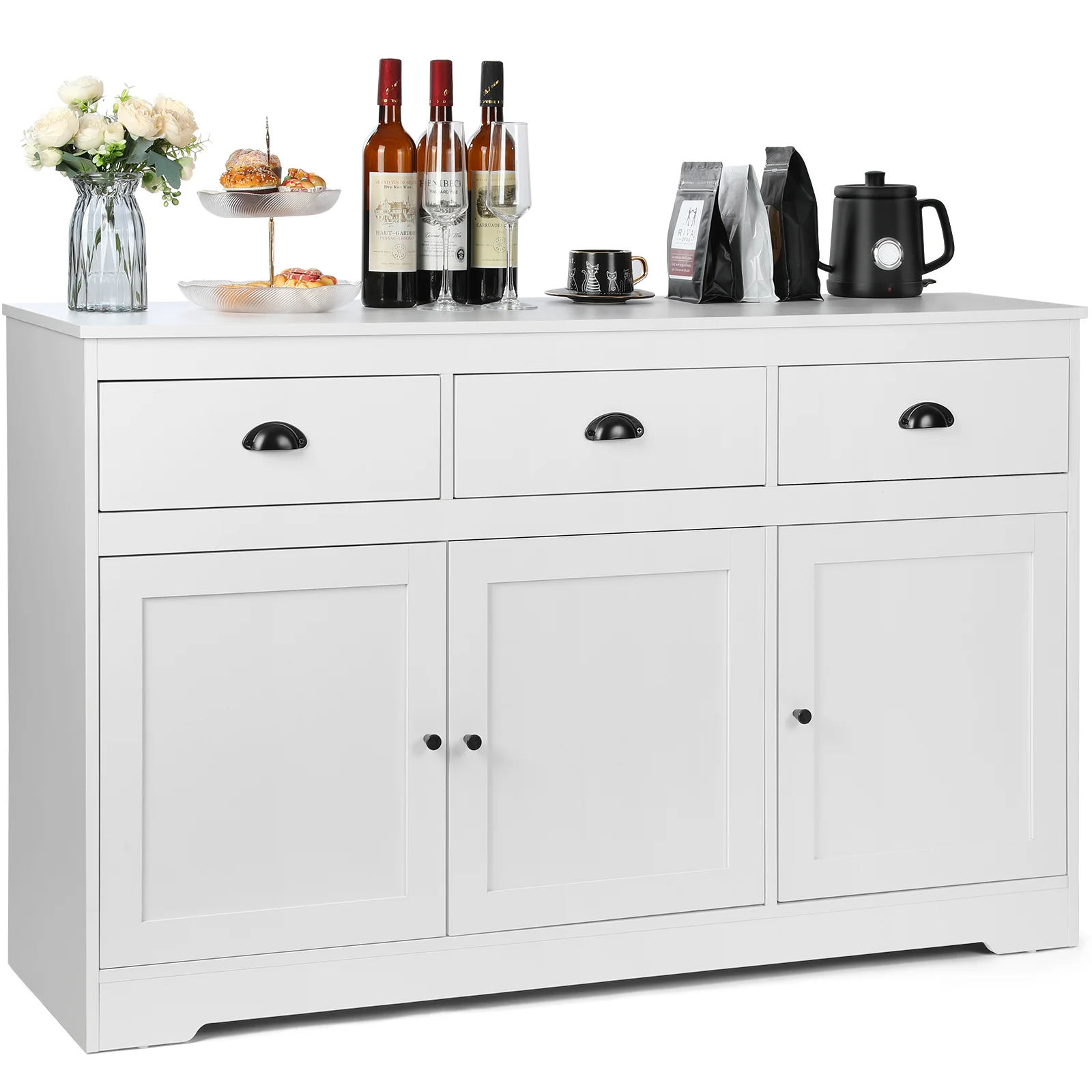 Richya 53.54” Sideboards and buffets with drawers, White Buffet Coffee Bar Wine Cabinet for Home, Living Room