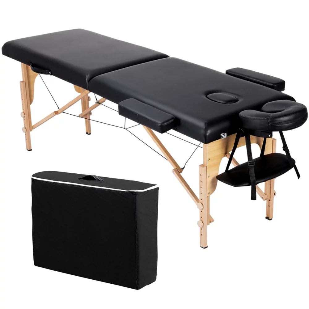 Easyfashion 84” 2 Sections Adjustable Folding Massage Bed, Black