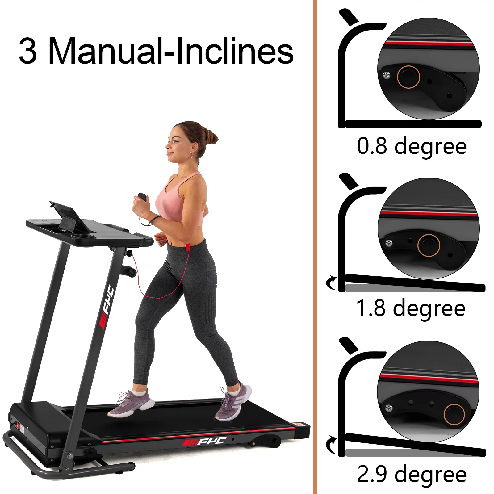 ikayaa Folding Treadmill for Home with Desk – 2.5HP Compact Electric Treadmill for Running and Walking Foldable Portable Running Machine for Small Spaces Workout, 265LBS Weight Capacity