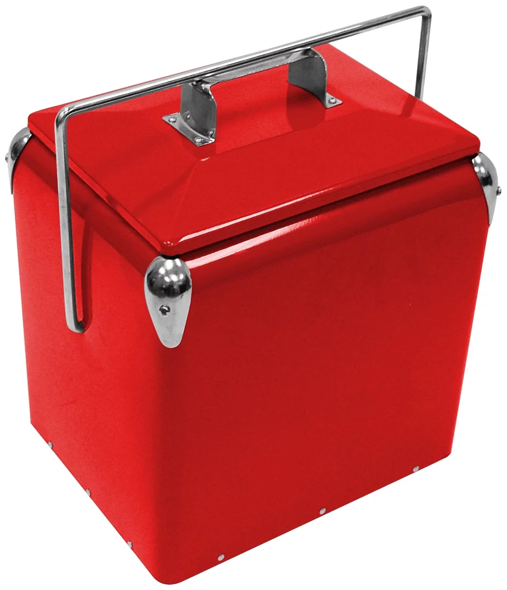 Stainless Steel Legacy Cooler w/Built-in Bottle Opener, Insulated Ice Chest w/Vintage-Inspired Design, Red