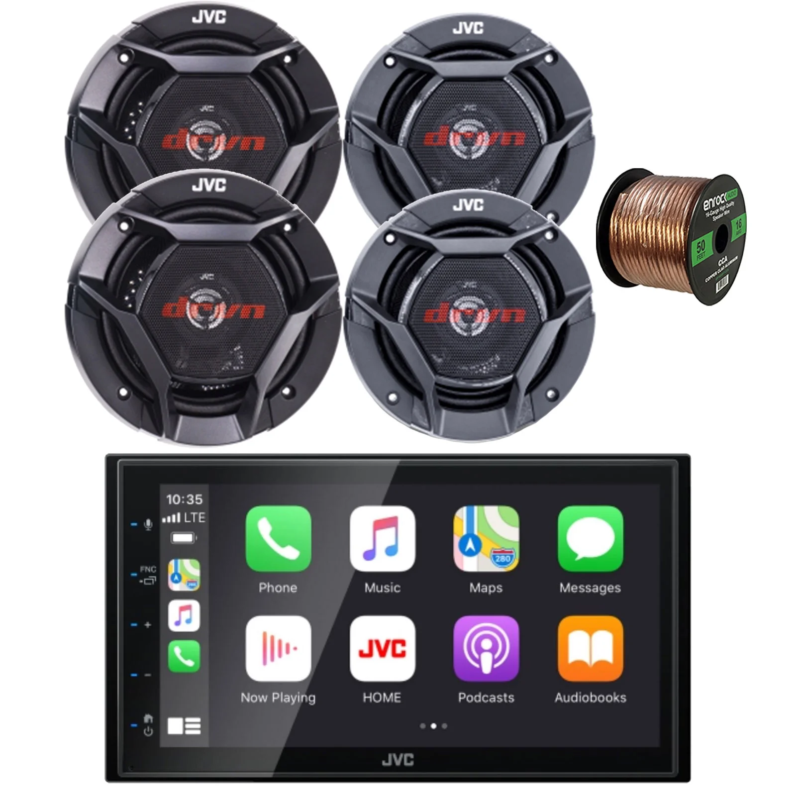 JVC KW-M560BT Double DIN AM/FM Radio Bluetooth USB Digital Media Car Receiver Bundle with 2x 5.25″ 2-Way Coaxial 260W Peak Car Audio Speakers, 2x 6.5″ Coaxial 300W Max Vehicle Speakers, Speaker Wire