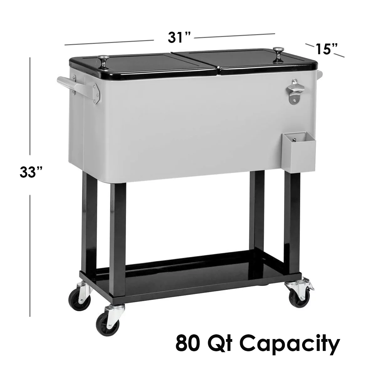 Home Aesthetics Grey 80 Qt Quart Rolling Cooler Ice Chest Beverage Bar for Outdoor Patio