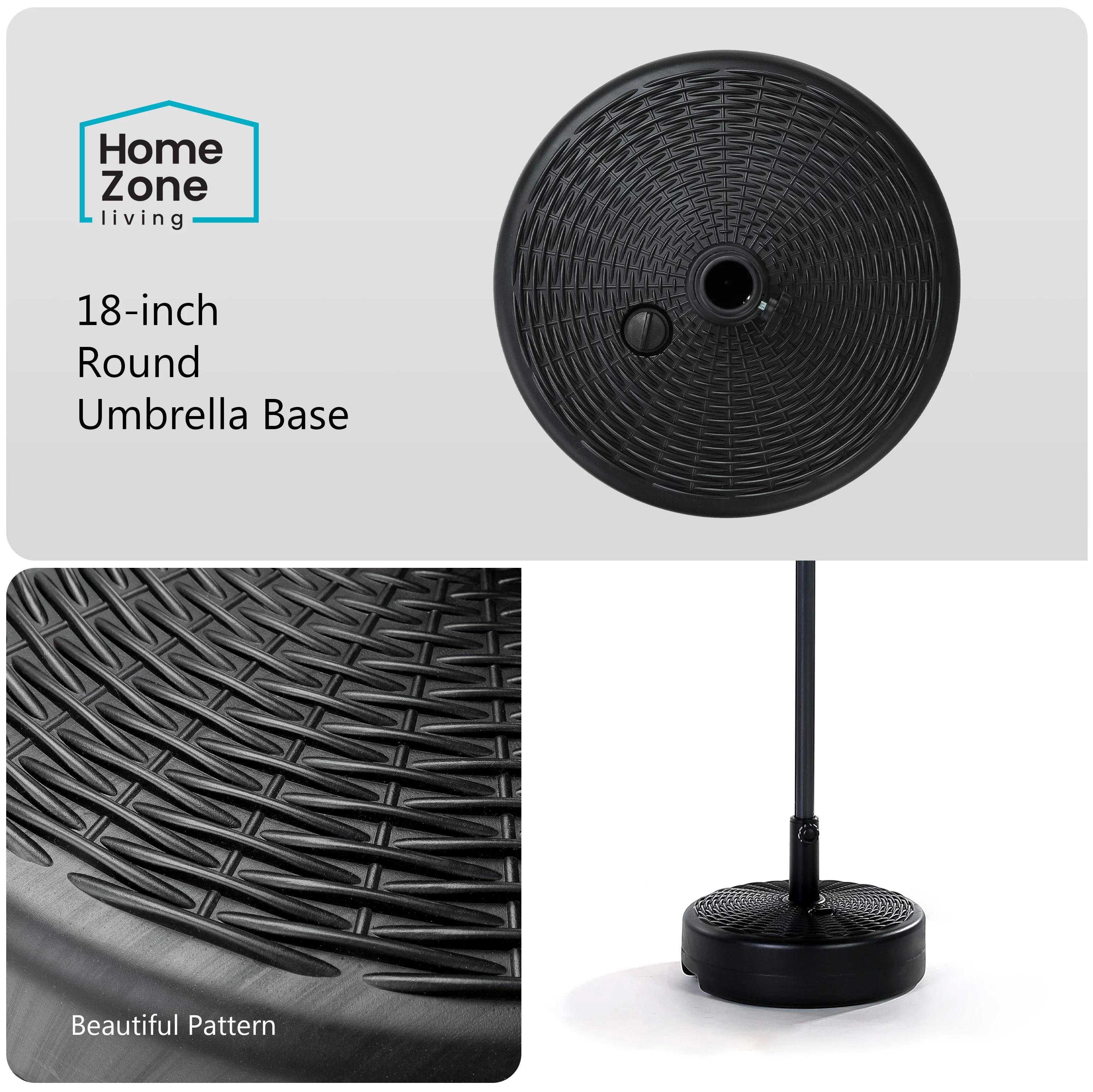 Home Zone Living 17L (40lbs) Circular Central Pole Umbrella Base with Thin Rattan Design w/Steel Umbrella Holder